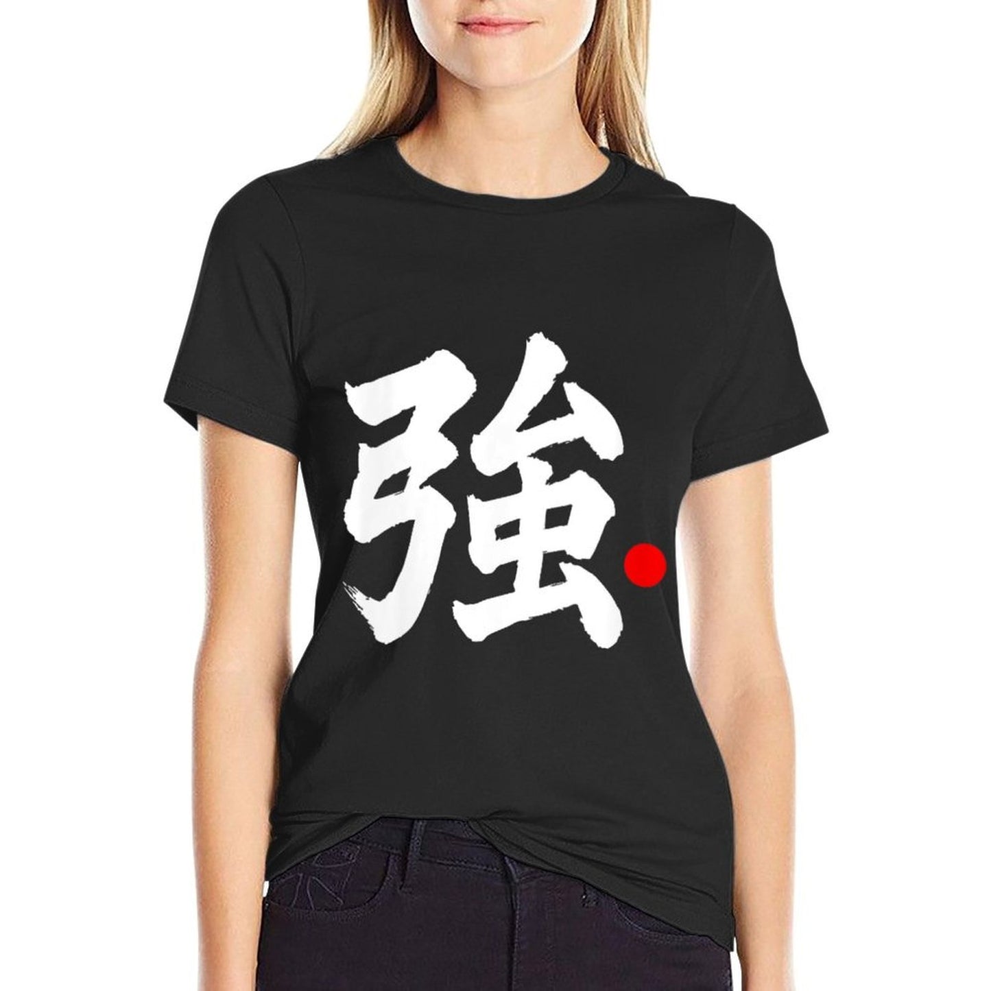 Womens “Strength” Japanese Language Kanji Word Graphic-printed T-Shirt