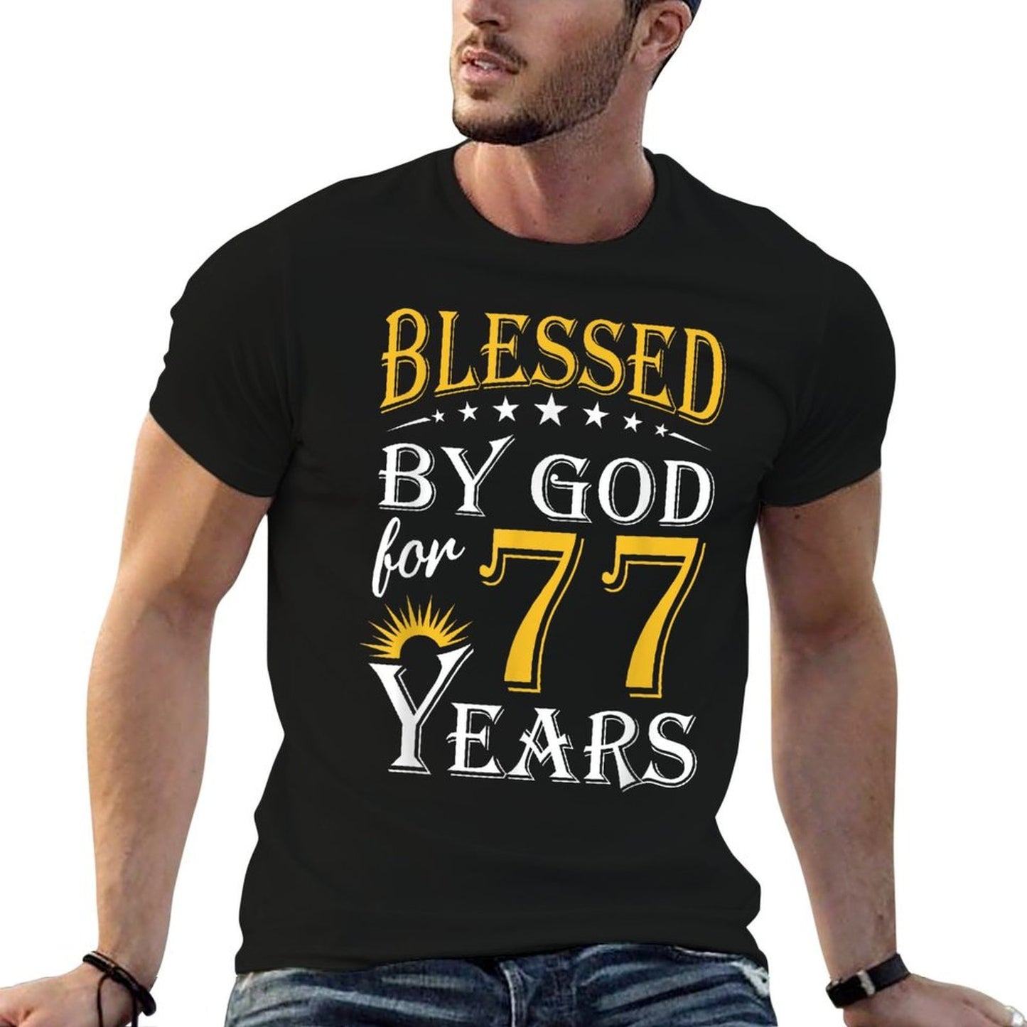 Vintage Blessed by God for 77 Years Happy 77th Birthday Easy-care T-Shirt