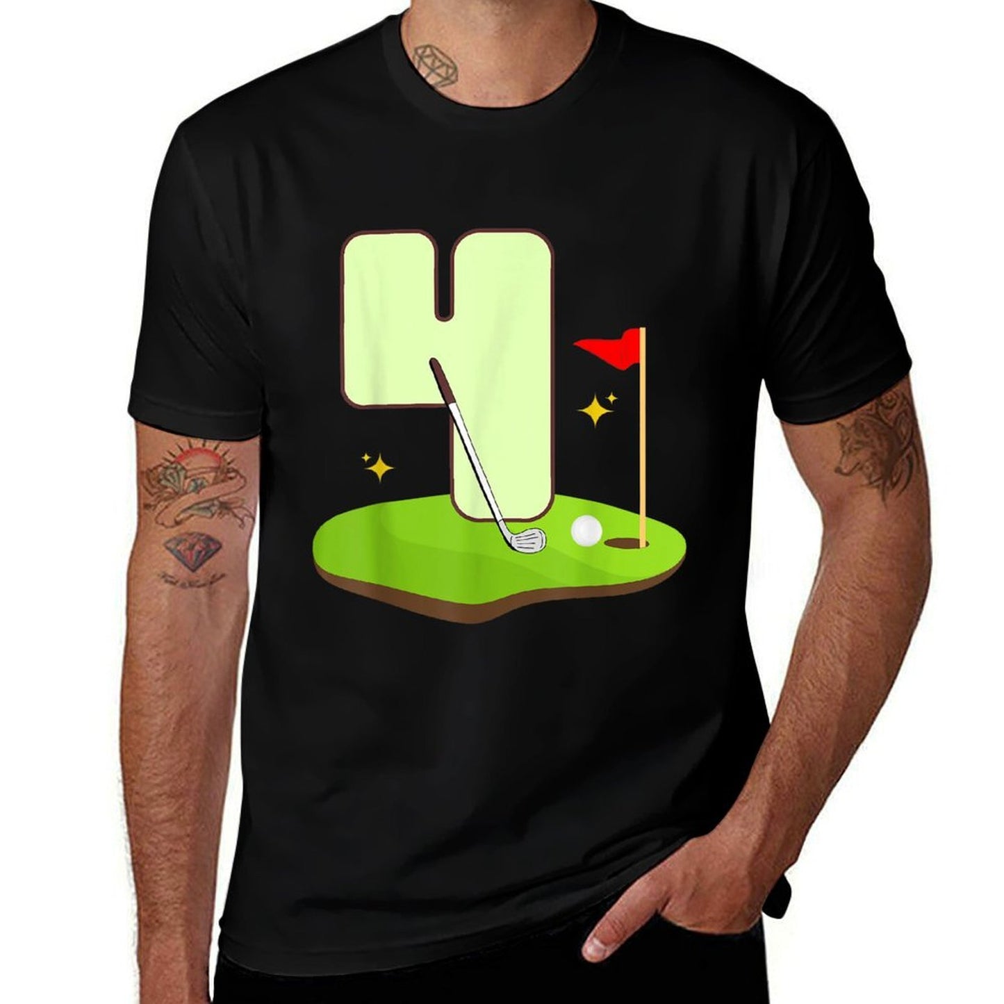 4th Golf Birthday Golfer 4 Years Old Bday Party Kids Boys Rolled Sleeves T-Shirt