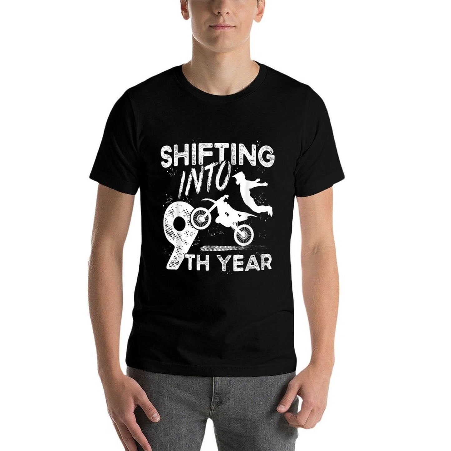 9th Birthday Party Dirt Bike Boy 9 Year Old Dirt Biker Oversized Silhouette T-Shirt