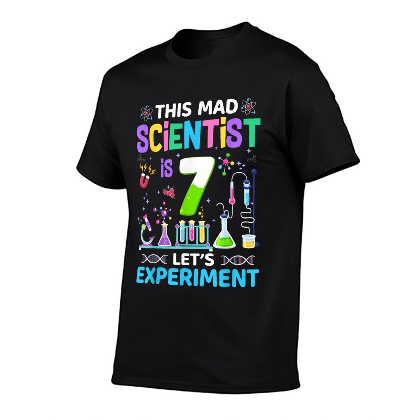 7 Years Old 7th Birthday Boys Girls Science Theme Party Summer-ready Fabric T-Shirt