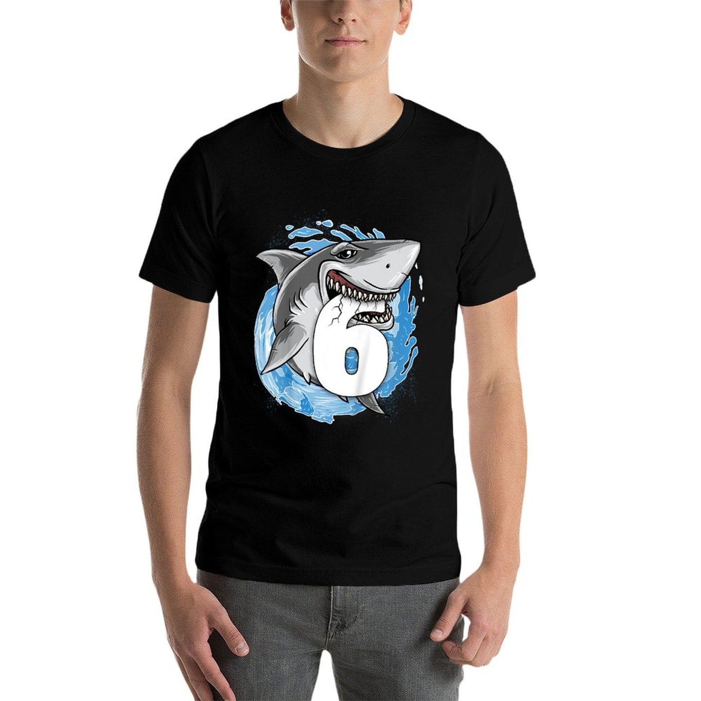 6th Birthday Boy Shark Kids 6 Year Old Shark Theme Party Oversized Silhouette T-Shirt