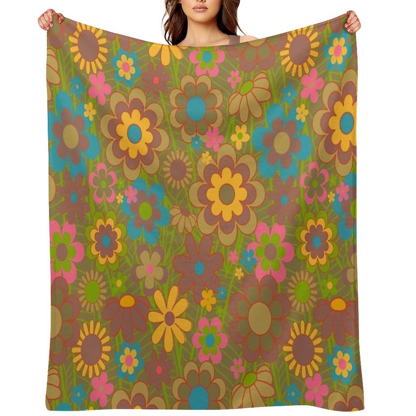 70s Joyride Flower Pattern Anti-pilling Throw Blanket