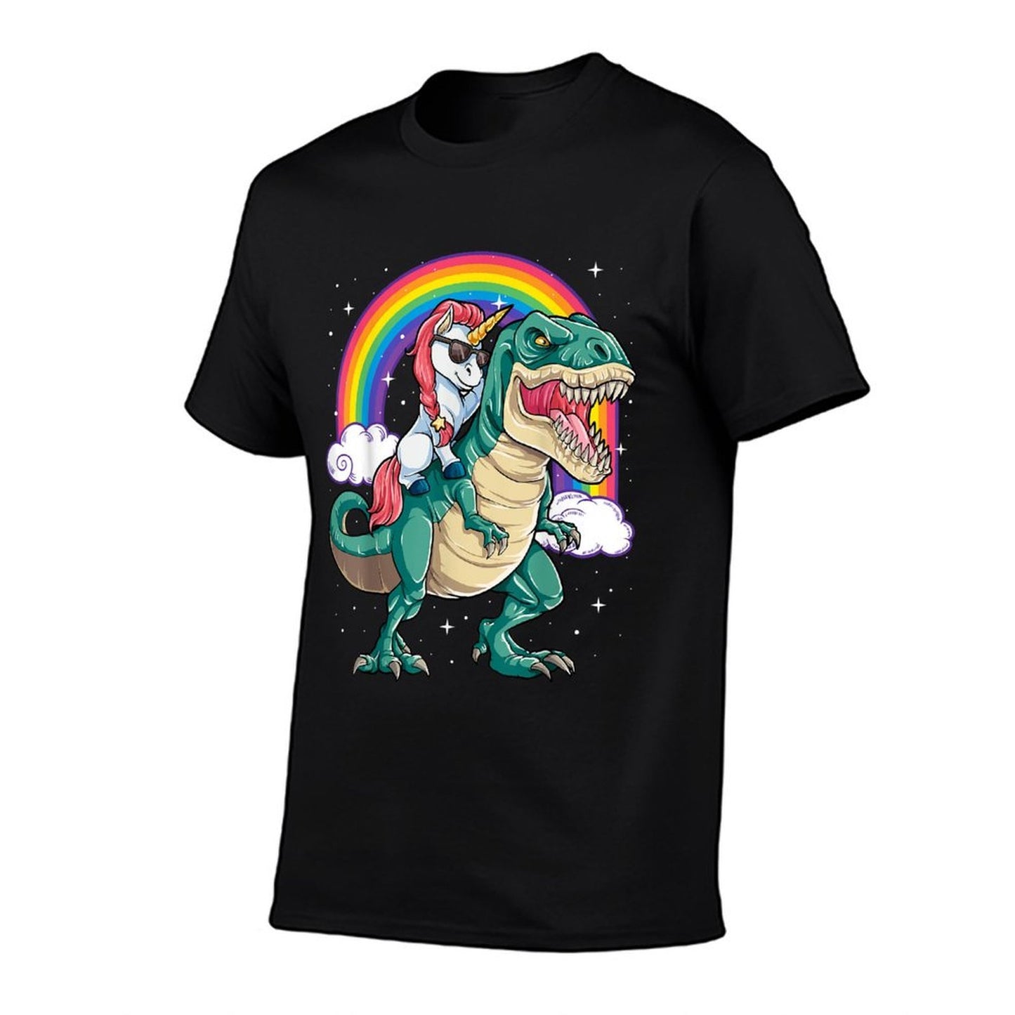 Unicorn Riding T Rex Dinosaur Boys Girls Men Women Rainbow Polyester Blend T-Shirt