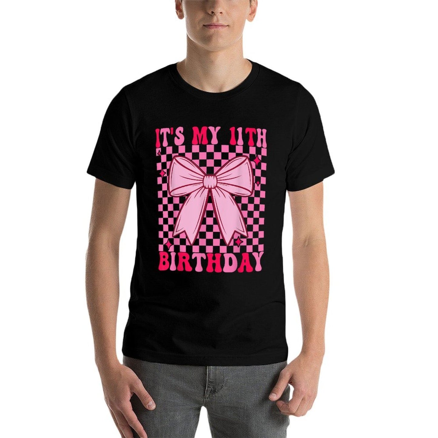 11th Coquette Themed Birthday Eleven Year Old Girl Bow Heathered Texture T-Shirt