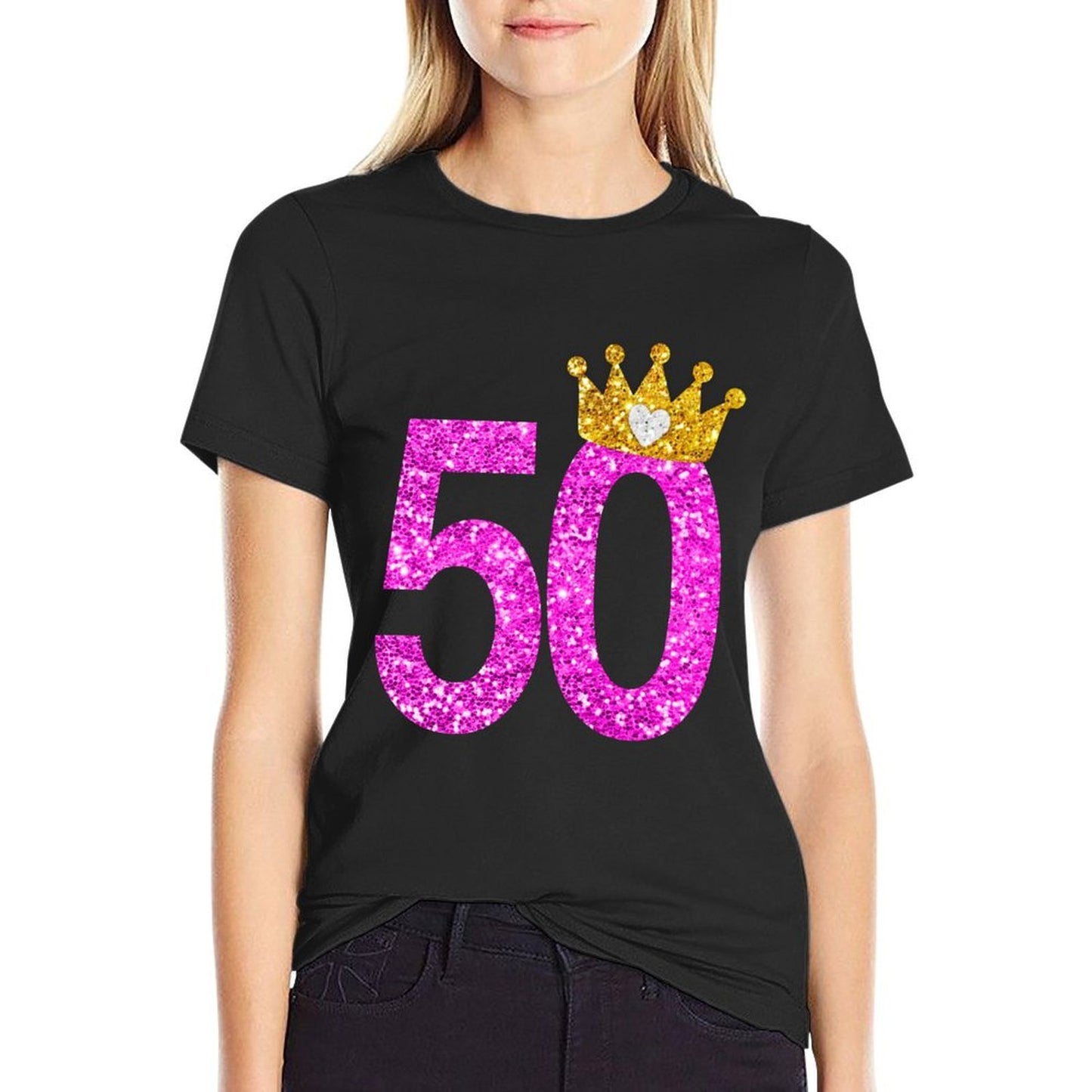 50th Birthday Princess Crown Long Sleeve Shirt Ribbed Collar T-Shirt