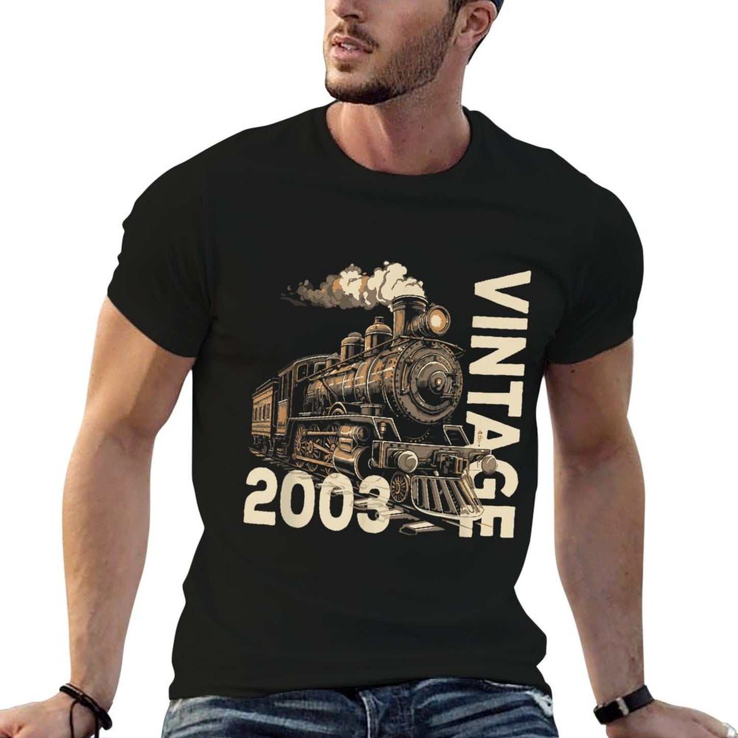 Vintage 2003 Steampunk Steam Train Locomotive 21st Birthday Trendy Pattern T-Shirt