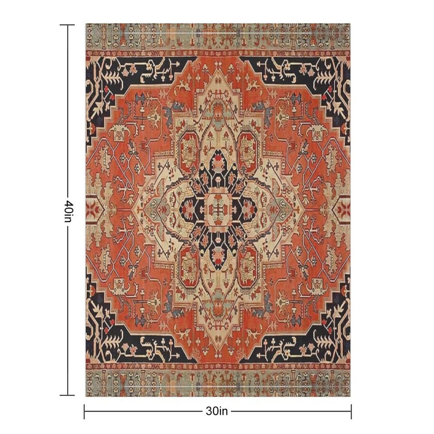 Vintage Heriz Medallion Rug Pattern Boho Persian Geometric Tapestry Easy Care Throw Blanket