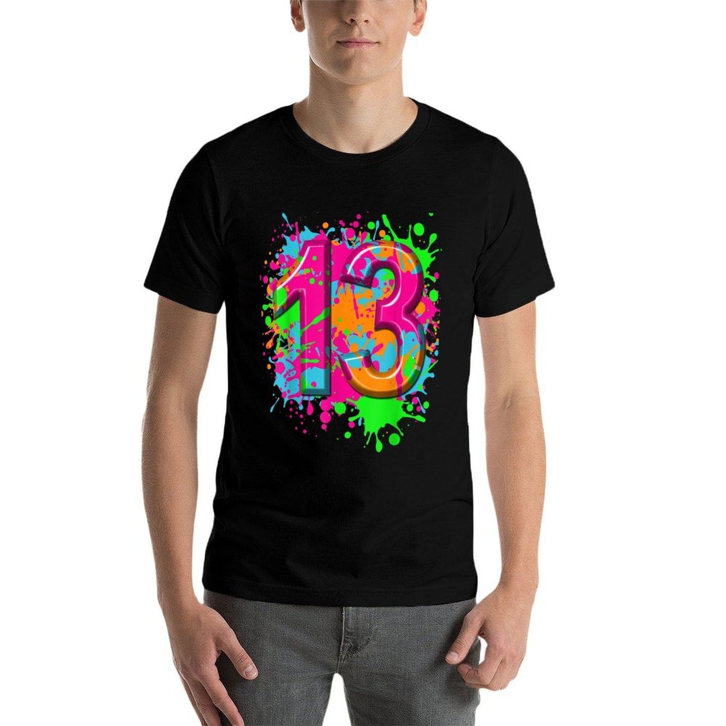 13th Birthday Paint Splashes T-shirt Kids Girls Boys 13 Year Easy-care T-Shirt