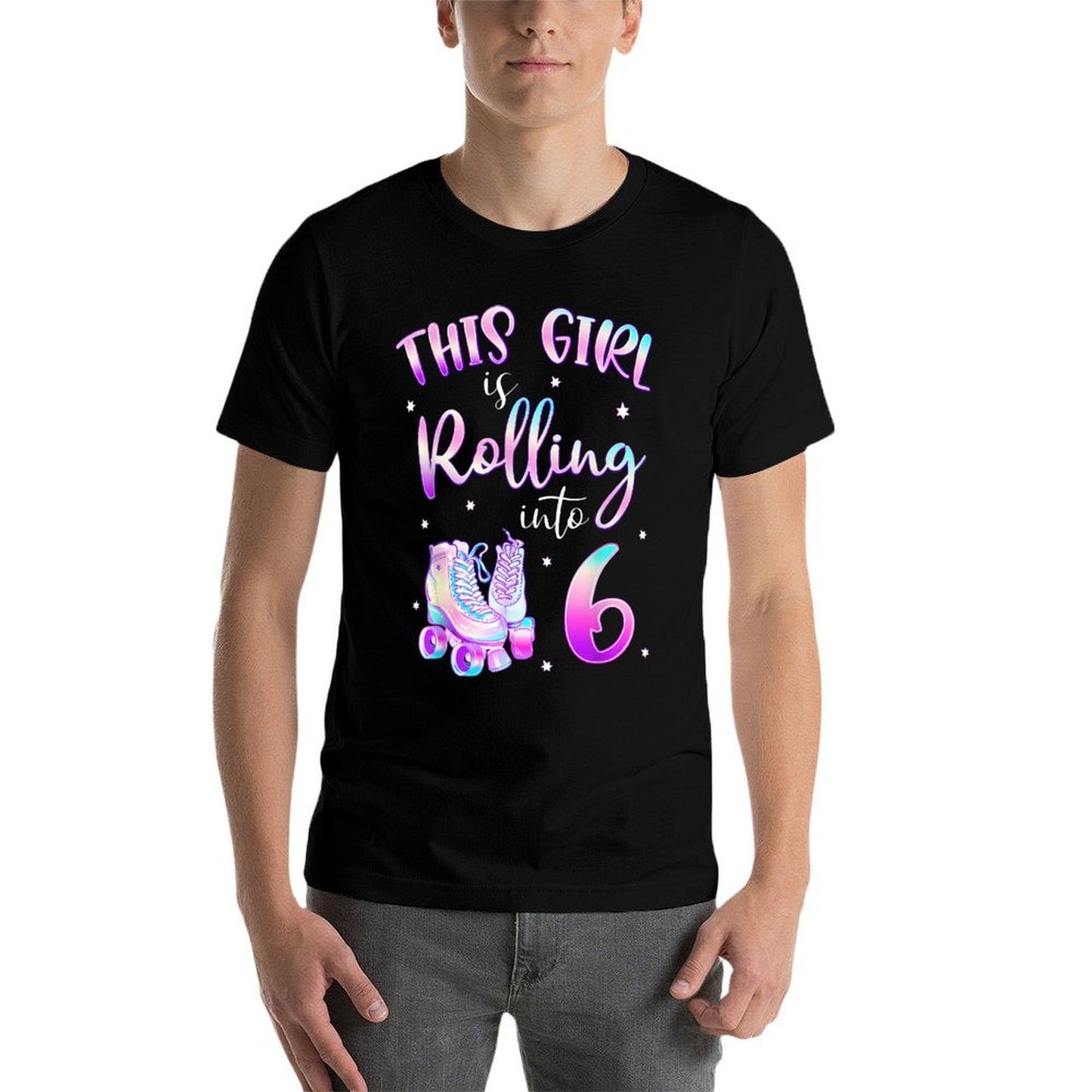 6th Bday Rolling Into 6 Birthday Girl Roller Skate Party Lightweight T-Shirt