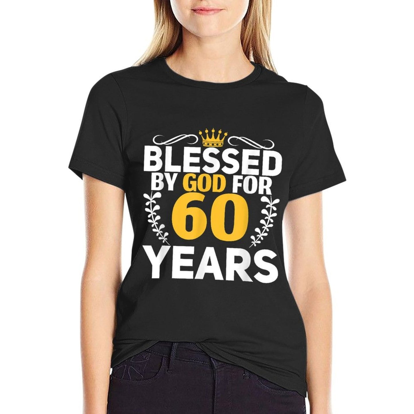 60th Birthday Man Woman Blessed by God for 60 Years High-quality Stitching T-Shirt
