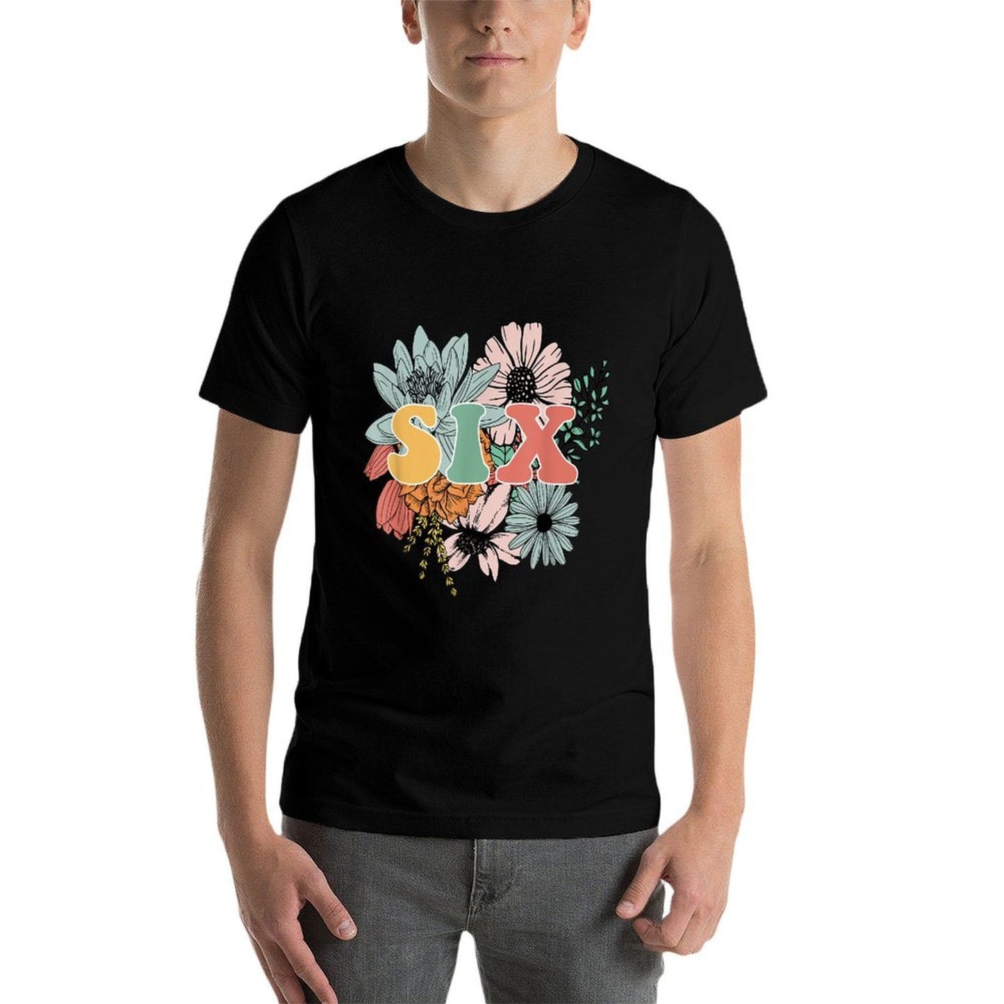 6 Years Old Bday Floral Bouquet 6th Birthday Kids Girls Odor-resistant T-Shirt