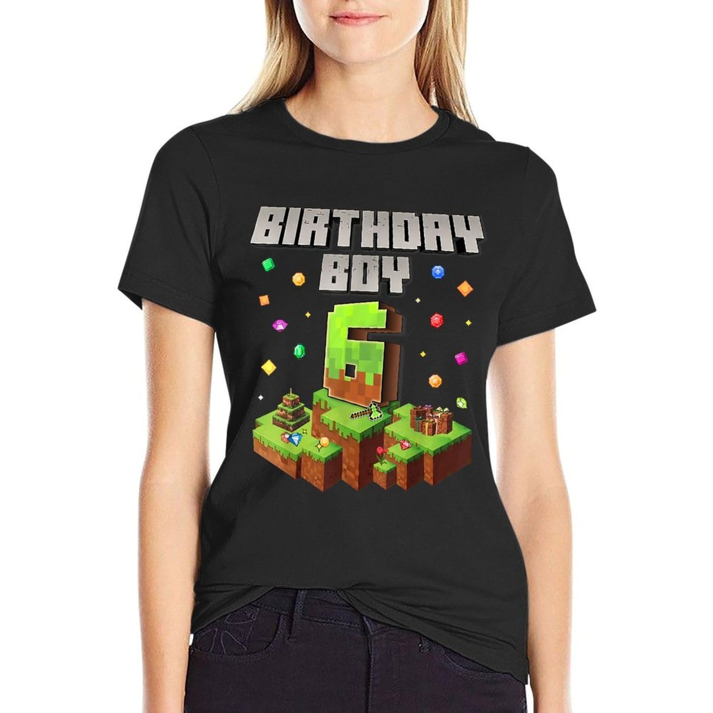 6th Birthday Boy Kids Gaming Pixel Number Party 6 Year Old Relaxed-fit T-Shirt