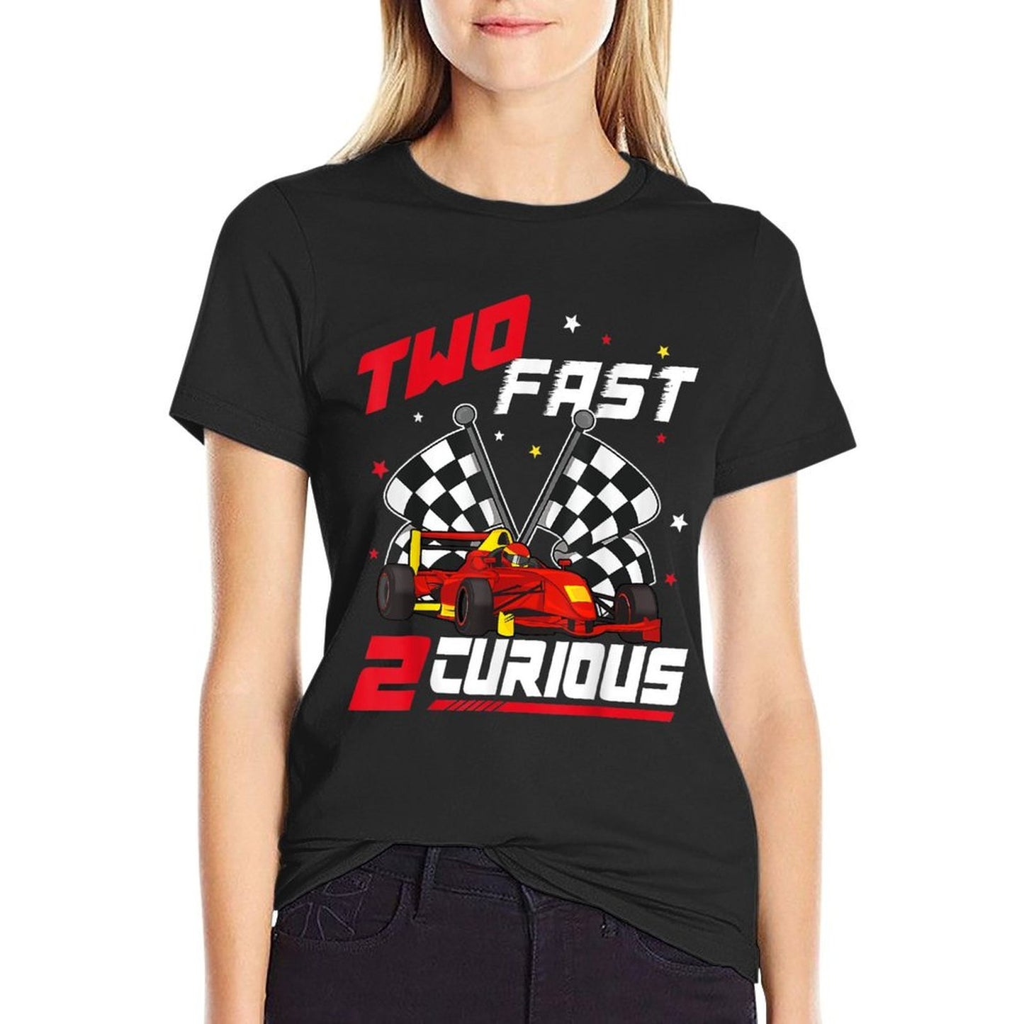 Two Fast 2 Curious Racing 2nd Birthday Pit Crew 2yr Year Old Polyester Blend T-Shirt