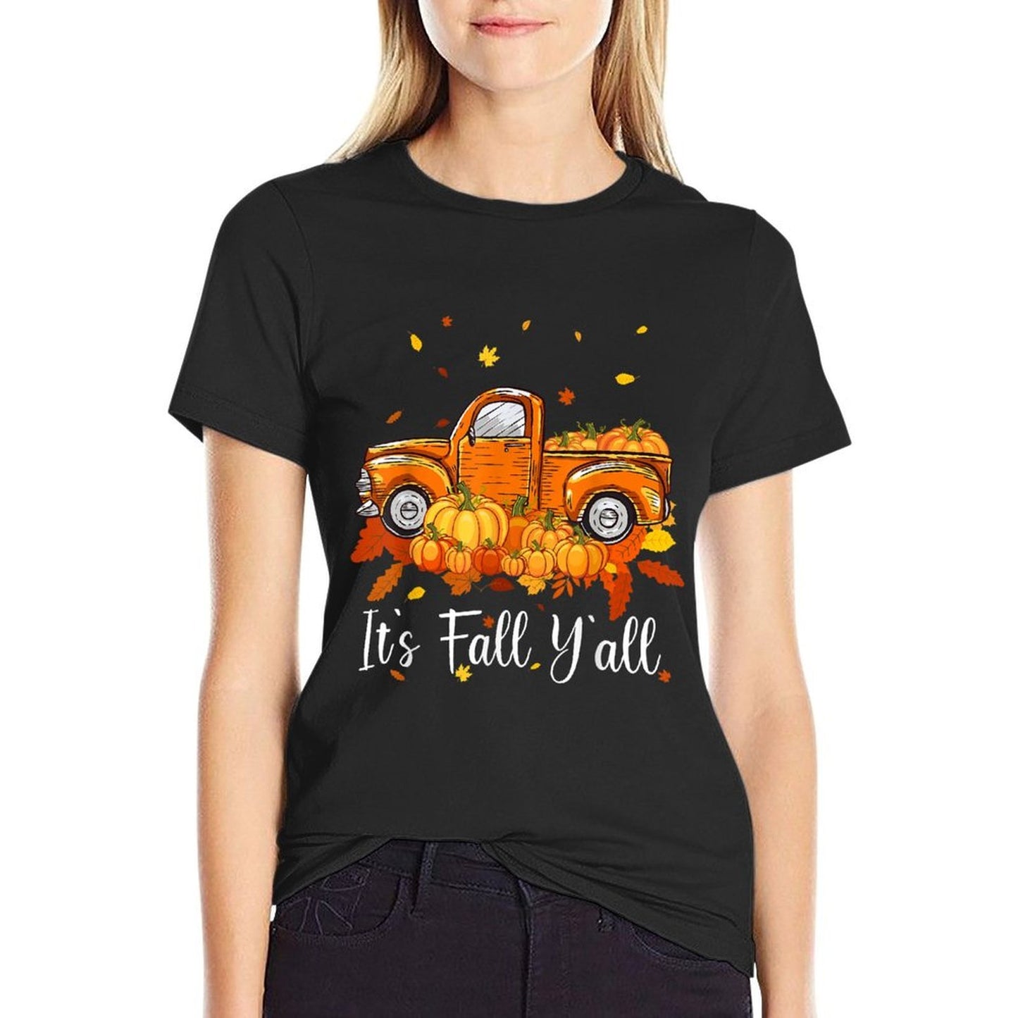 Women Its Fall Yall Pumpkin Truck Autumn Tree Hello Fall Odor-resistant T-Shirt