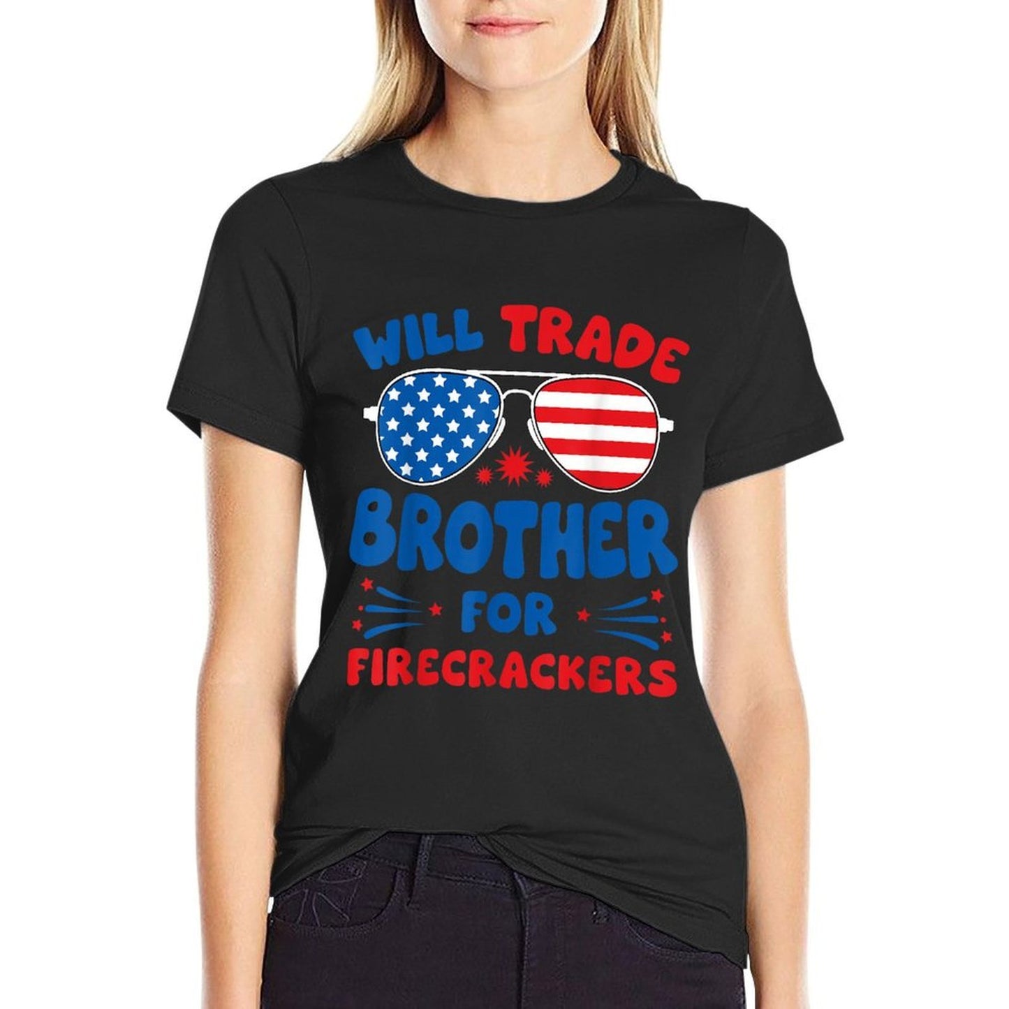 Will Trade Brother for Firecrackers Funny USA 4th Of July Lightweight T-Shirt
