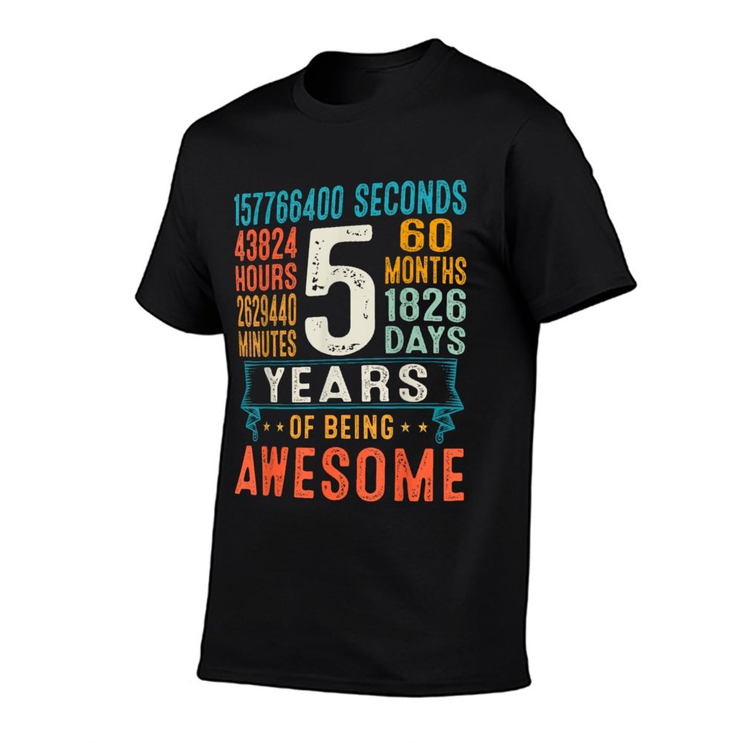 5 Years Old Retro Distressed 5th Birthday Gifts 60 Months Fade-proof Color T-Shirt
