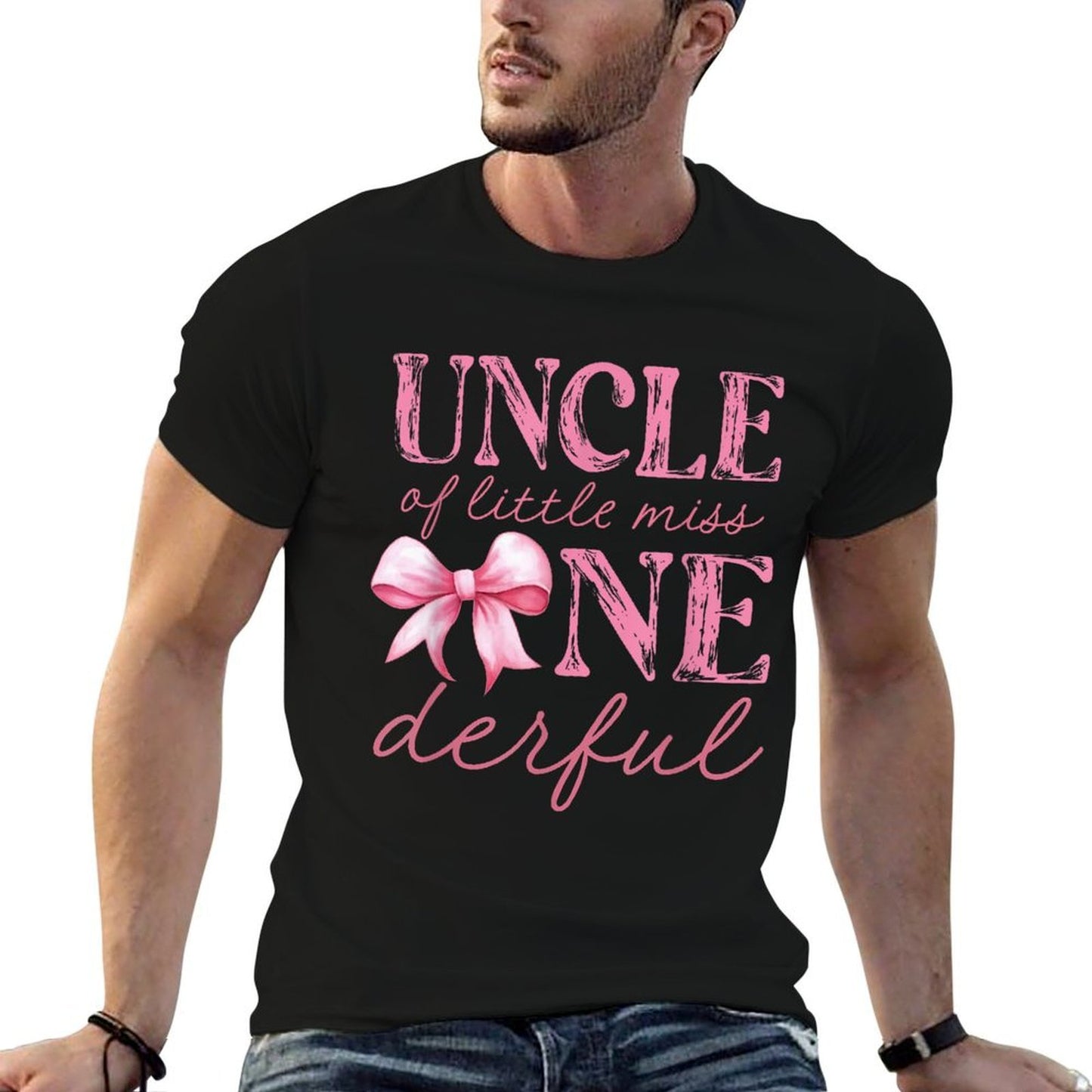 Uncle of Little Miss Onederful First Birthday Pink Bow Slim-fit Cut T-Shirt