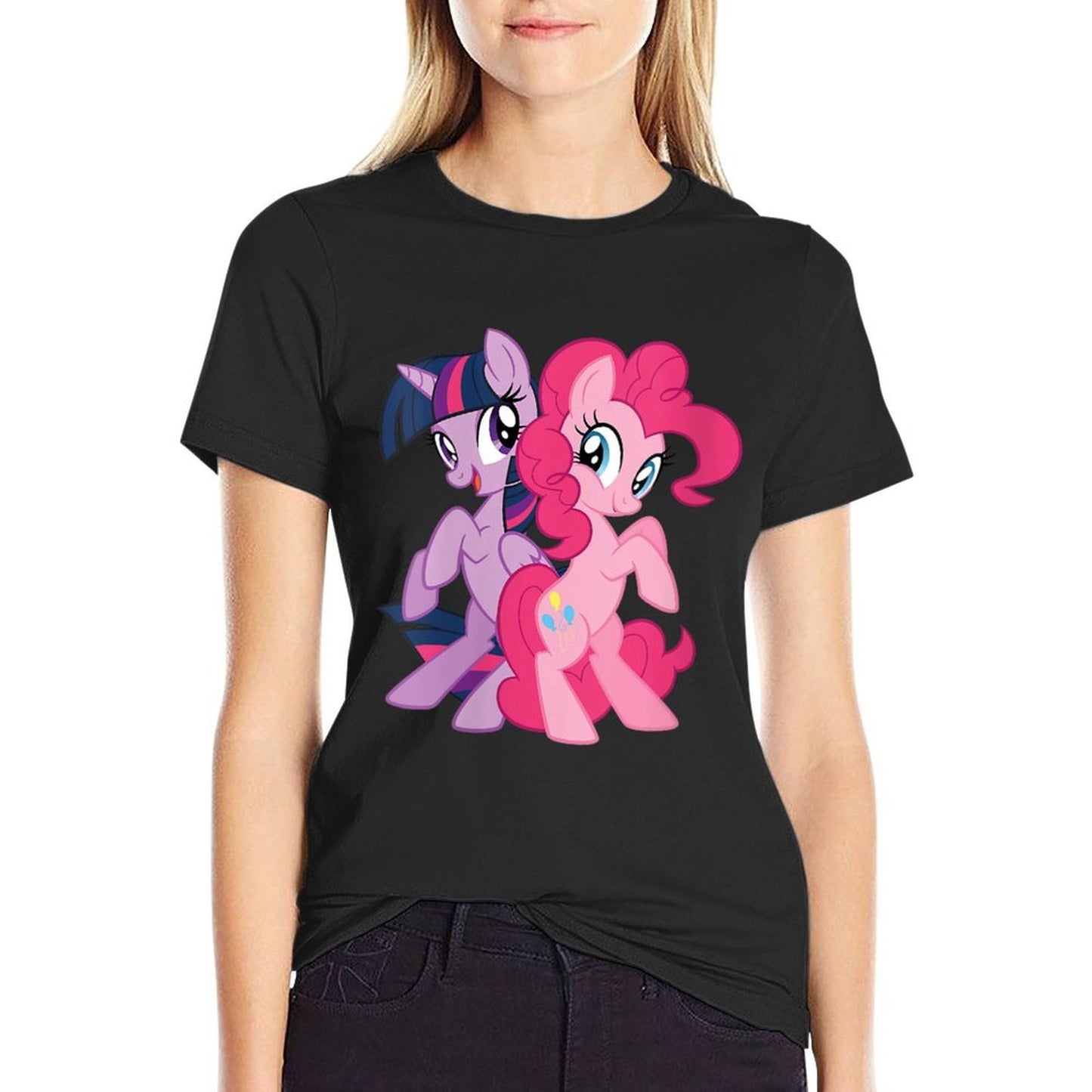 Womens Twilight Sparkle And Pinkie Pie Back To Back High-quality Stitching T-Shirt