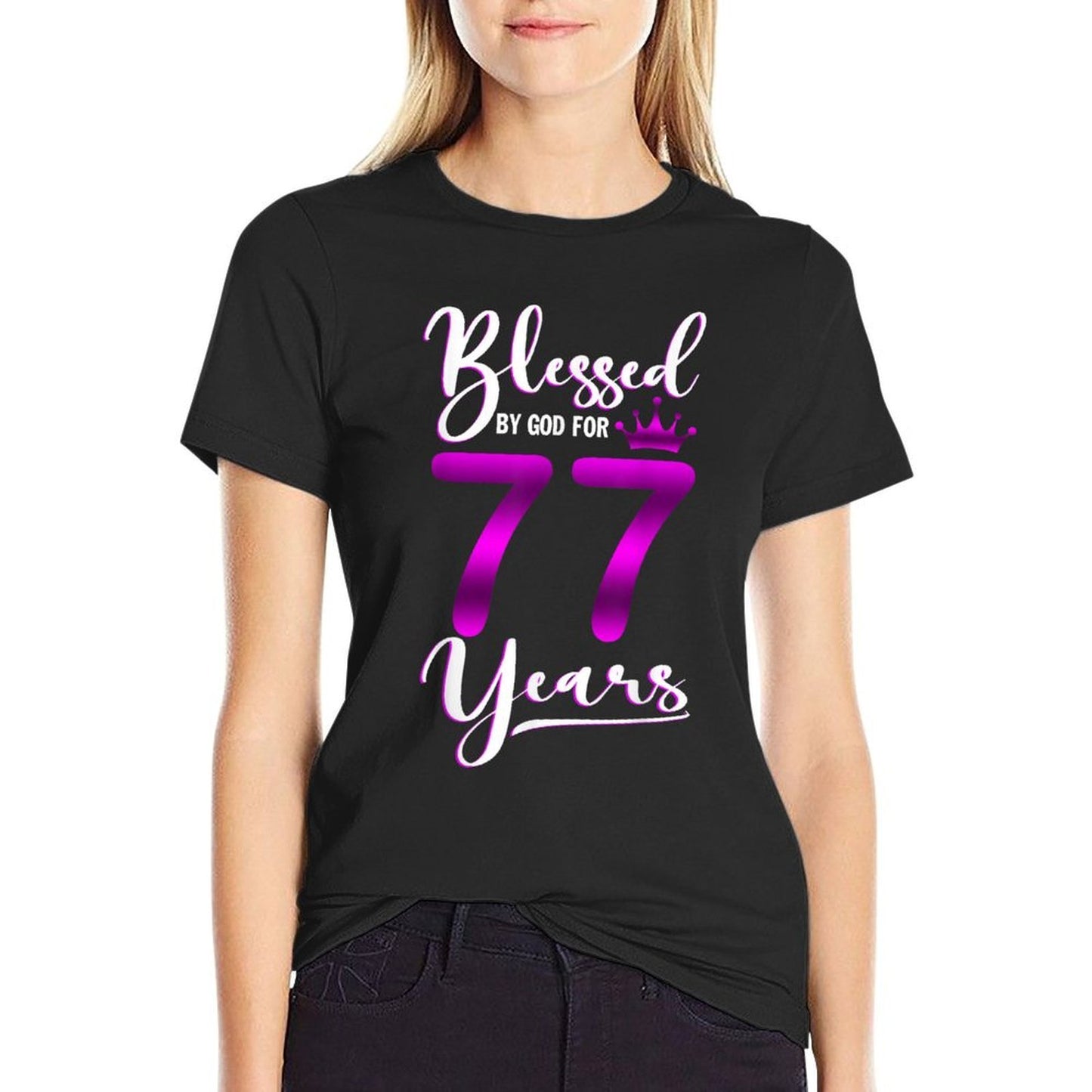 Vintage Blessed by God For 77 Years Old Happy 77th Birthday Trendy Pattern T-Shirt