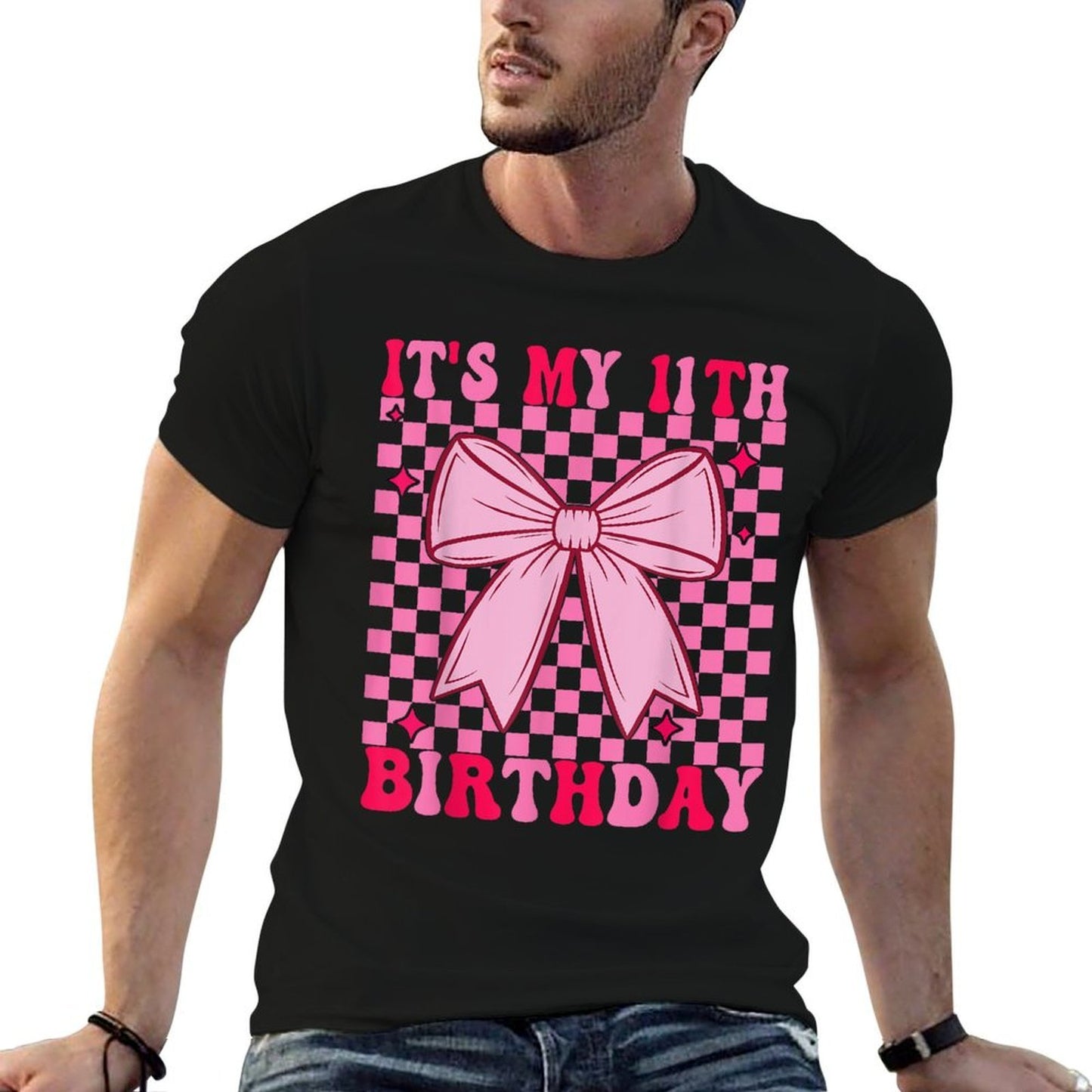 11th Coquette Themed Birthday Eleven Year Old Girl Bow Heathered Texture T-Shirt