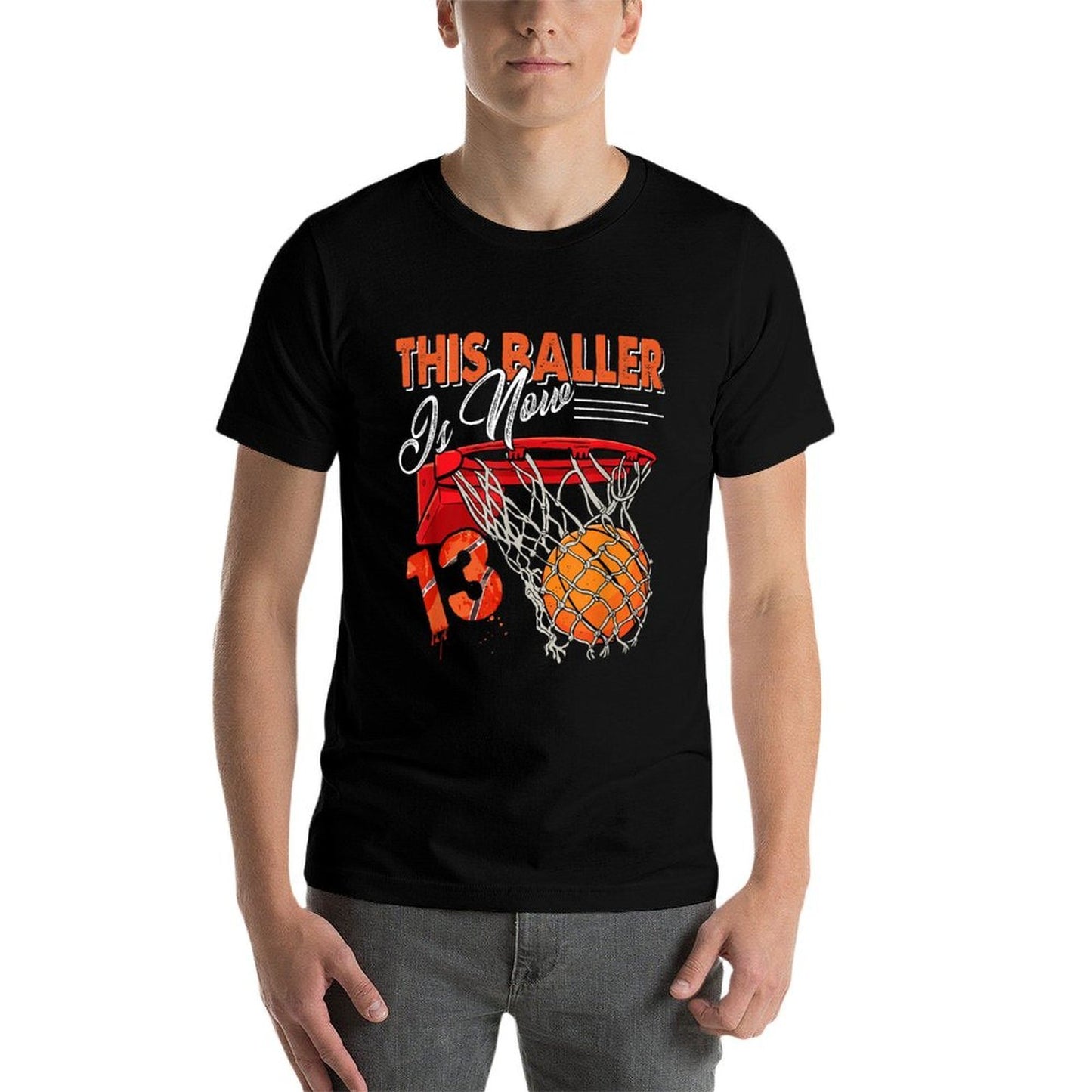 13th Birthday Basketball Funny 13 Years Old Kids Gift Rolled Sleeves T-Shirt