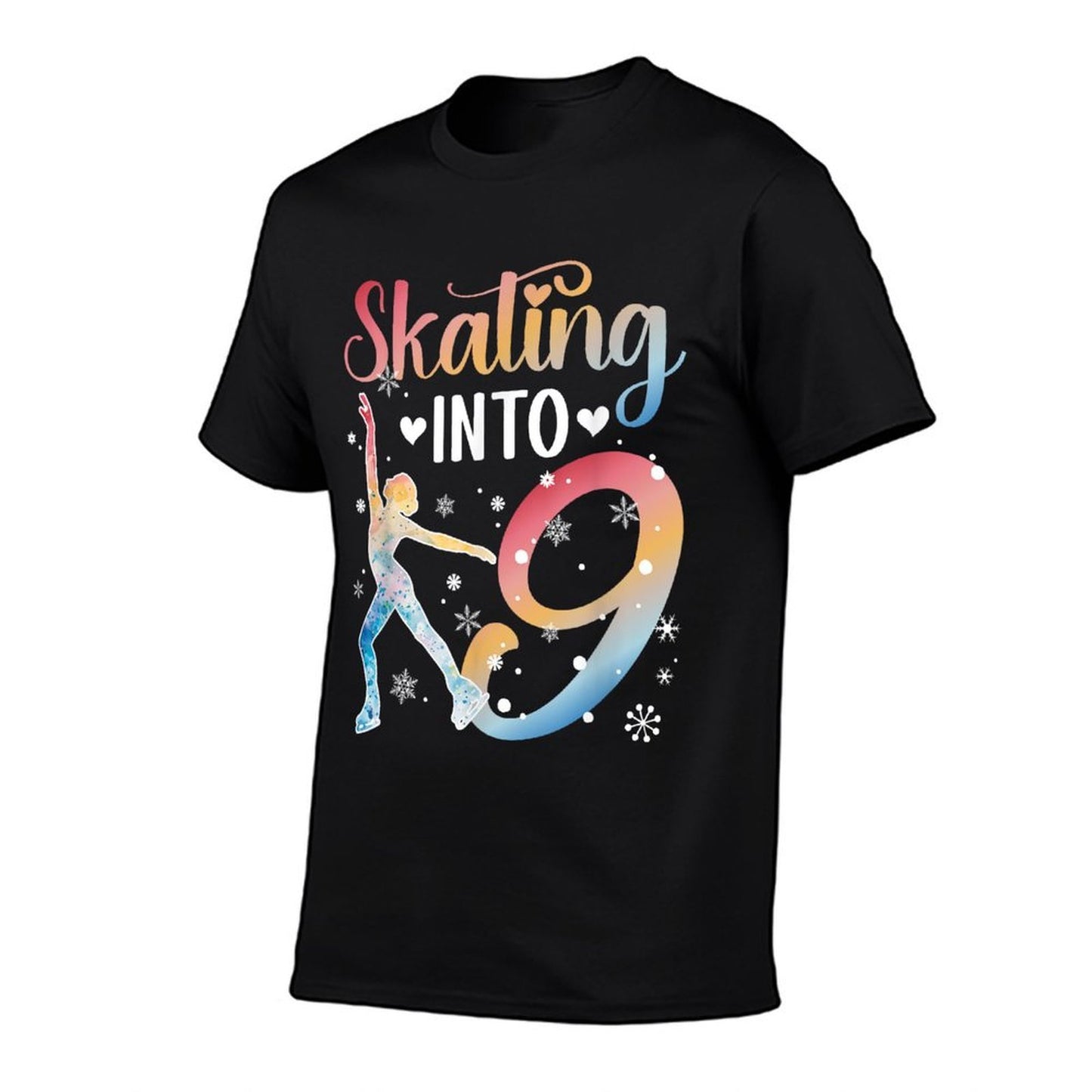 9th Birthday Ice Skating Girl Nine Year Old Ice Skater Rolled Sleeves T-Shirt