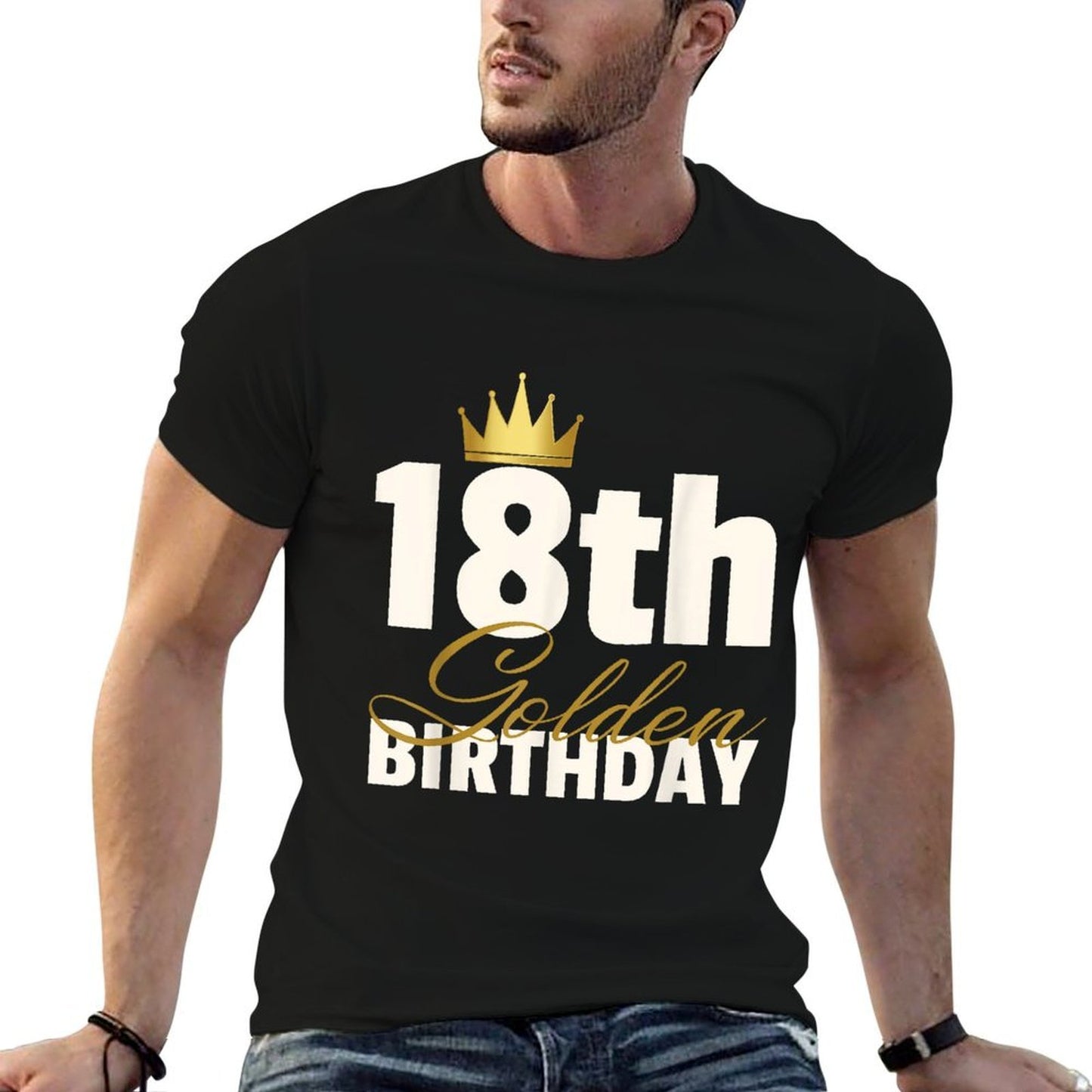 18th Golden Birthday Year Age Crown Oversized Silhouette T-Shirt