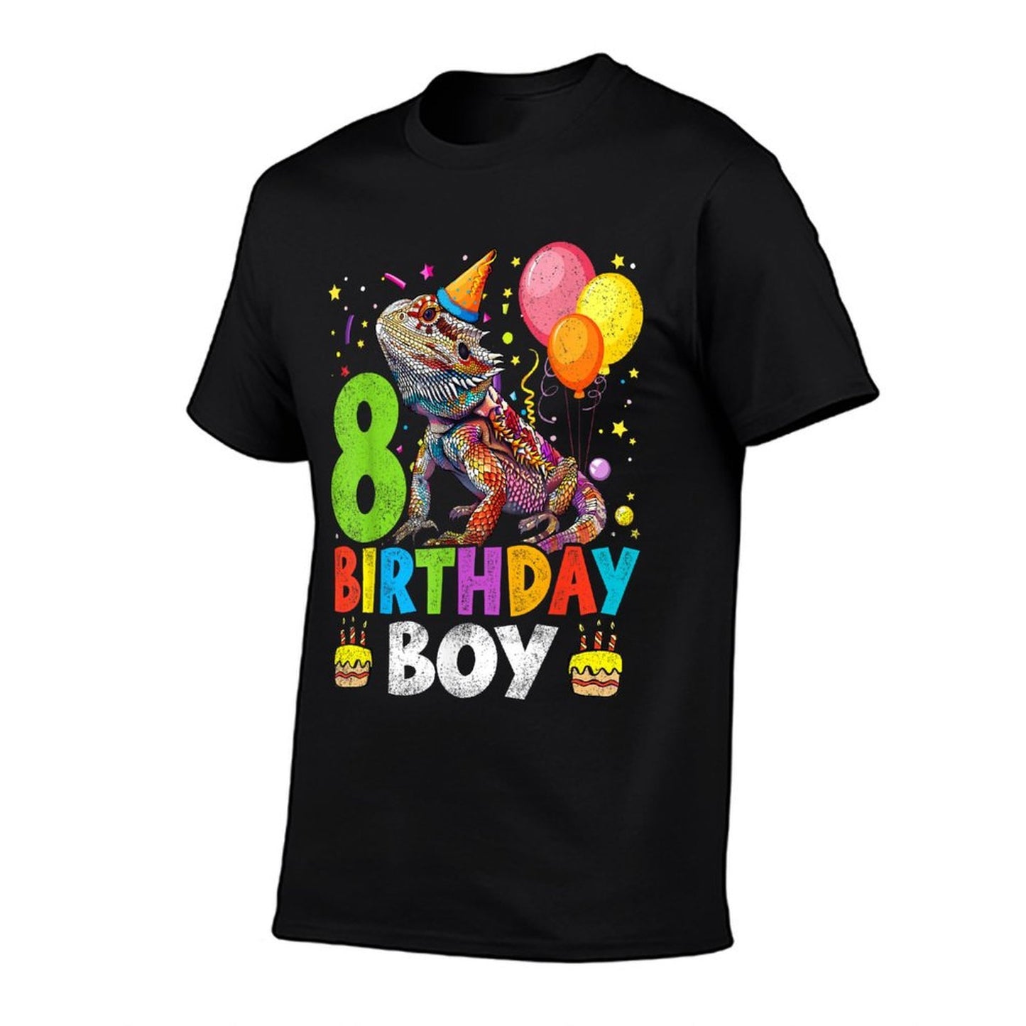 8th Birthday Boy Bearded Dragon 8 Years Old Bday Party Heathered Texture T-Shirt