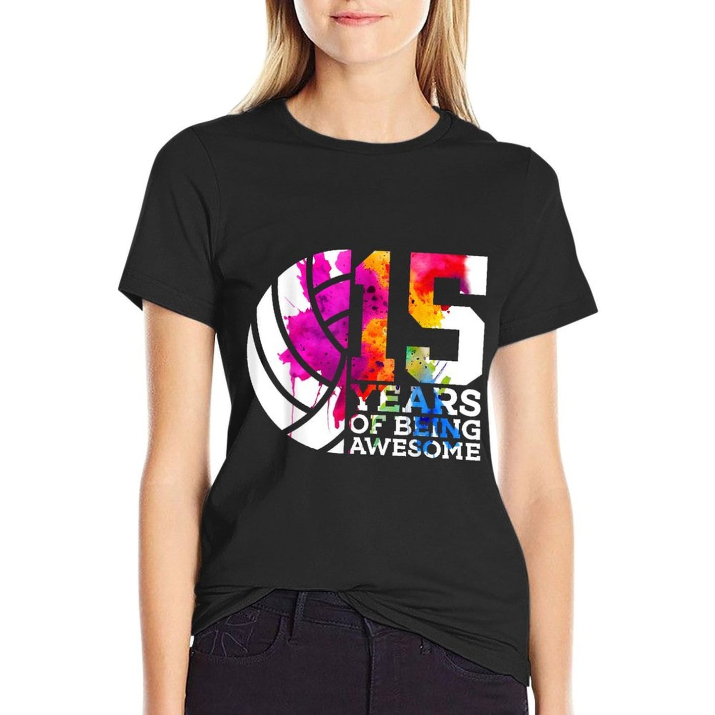 15 YEARS OF BEING AWESOME VOLLEYBALL 15TH BIRTHDAY Affordable Price T-Shirt