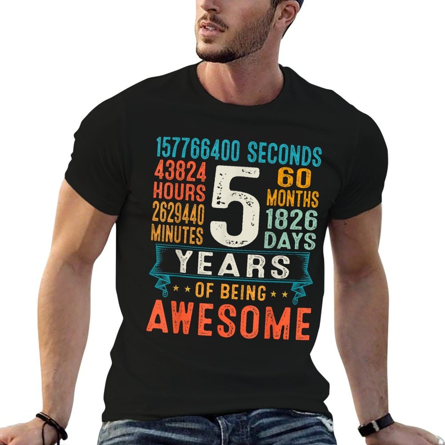 5 Years Old Retro Distressed 5th Birthday Gifts 60 Months Fade-proof Color T-Shirt