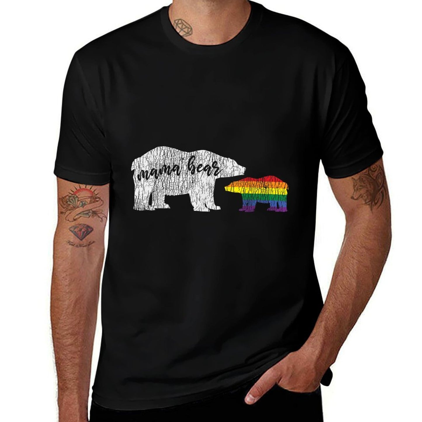 Vintage Mama Bear Love Proud Mom Family Matching Gay LGBTQ Cotton T-Shirt
