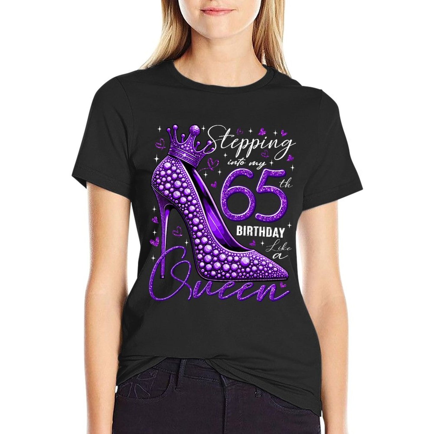 65 Year Old Gifts High Heels Stepping Into My 65th Birthday Tagless Design T-Shirt