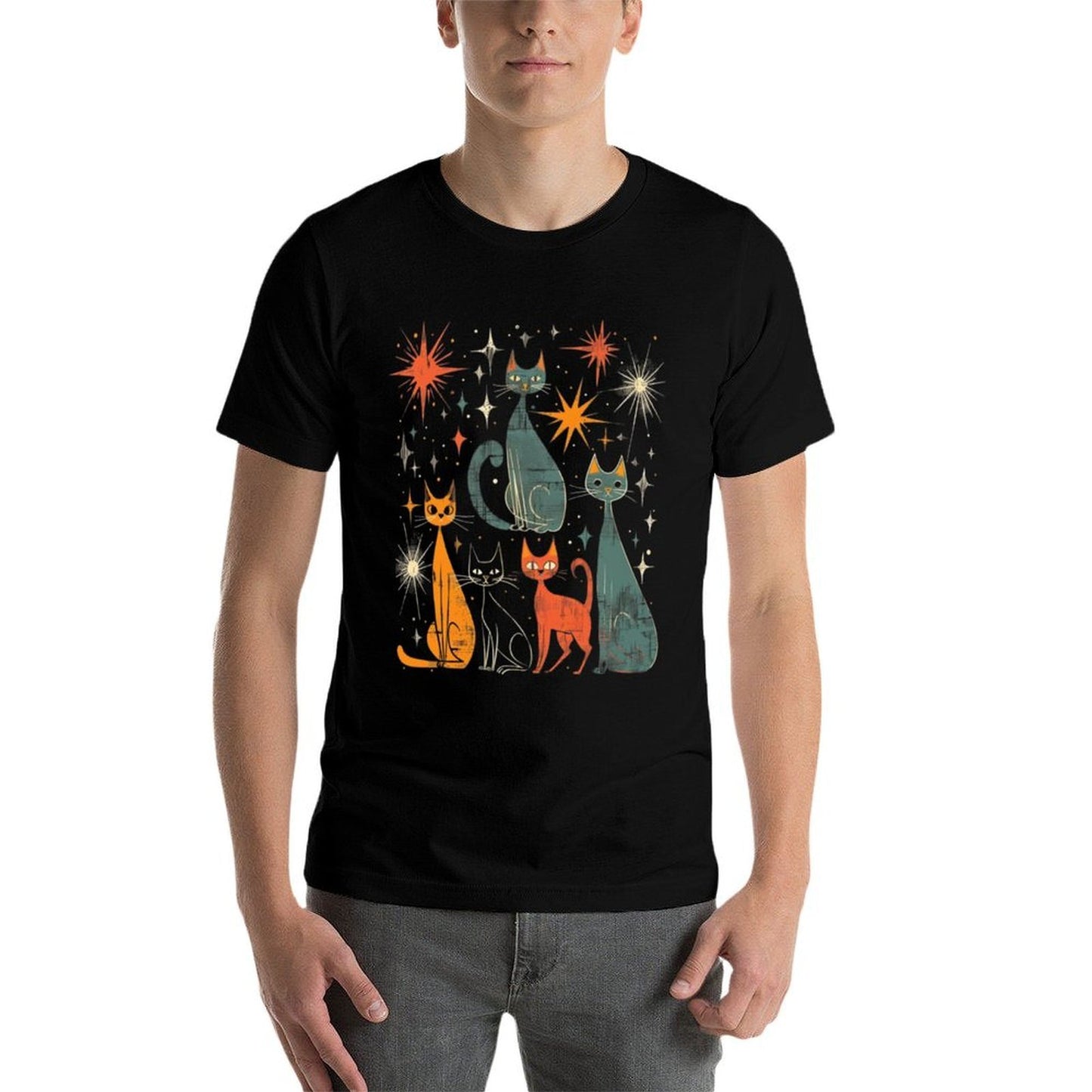 Vintage Retro Mid-Century Modern Look Cats 50s 60s Style Summer-ready Fabric T-Shirt