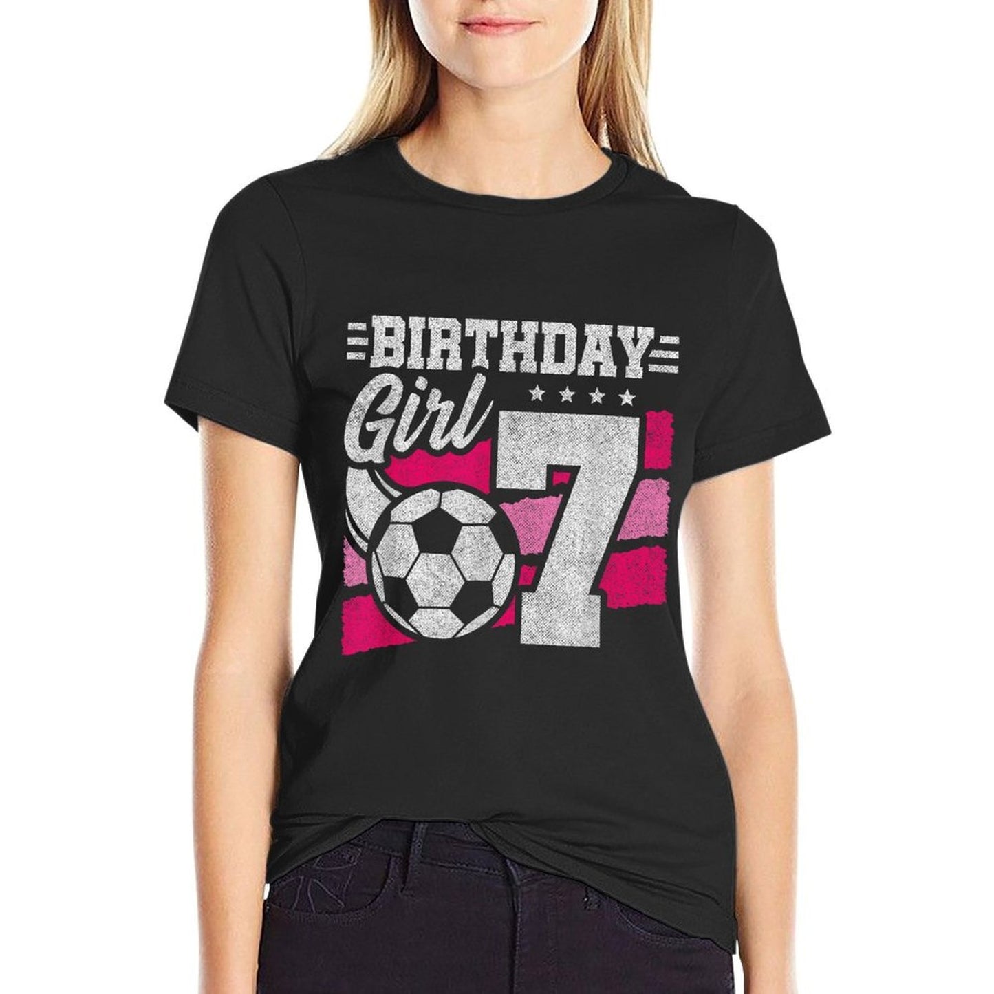 7 Year Old Soccer Birthday - Girls 7th Birthday Soccer Slim-fit Cut T-Shirt
