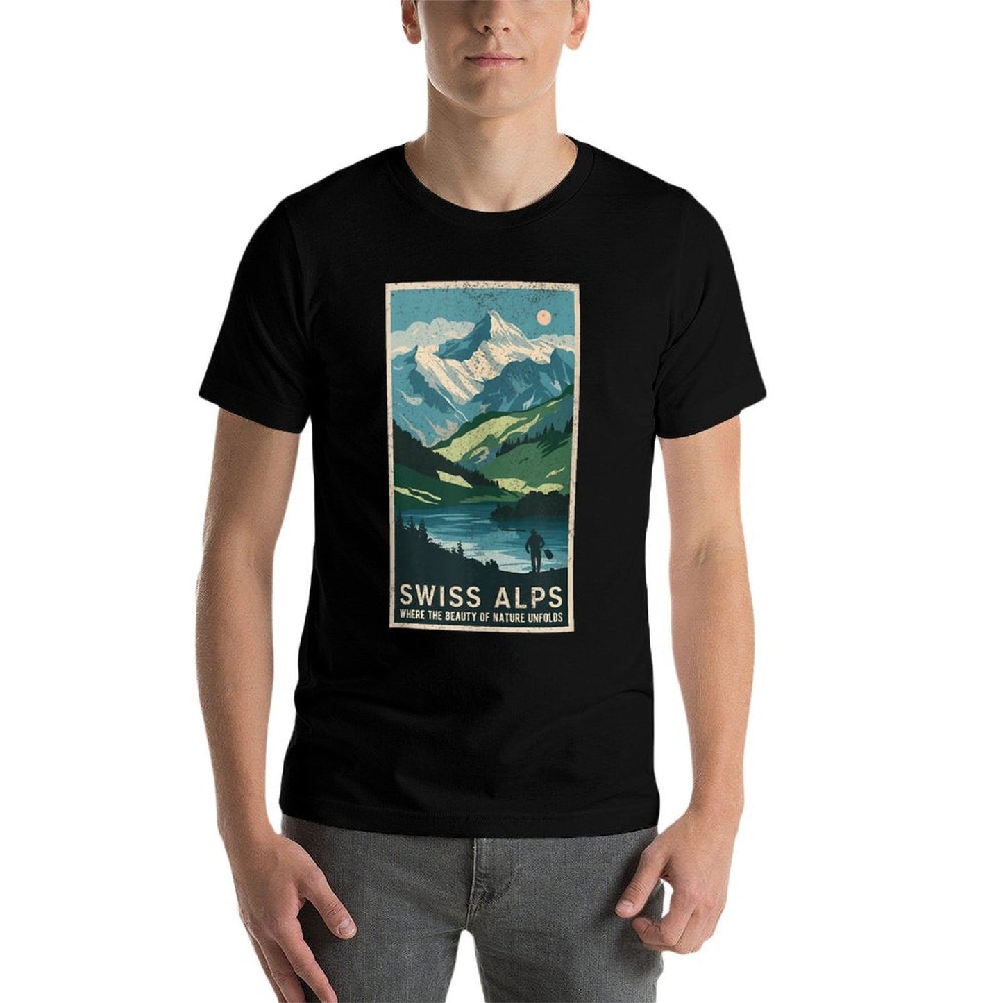 Vintage Travel Posters Swiss Alps Scenic Mountain Landscape Moisture-wicking T-Shirt