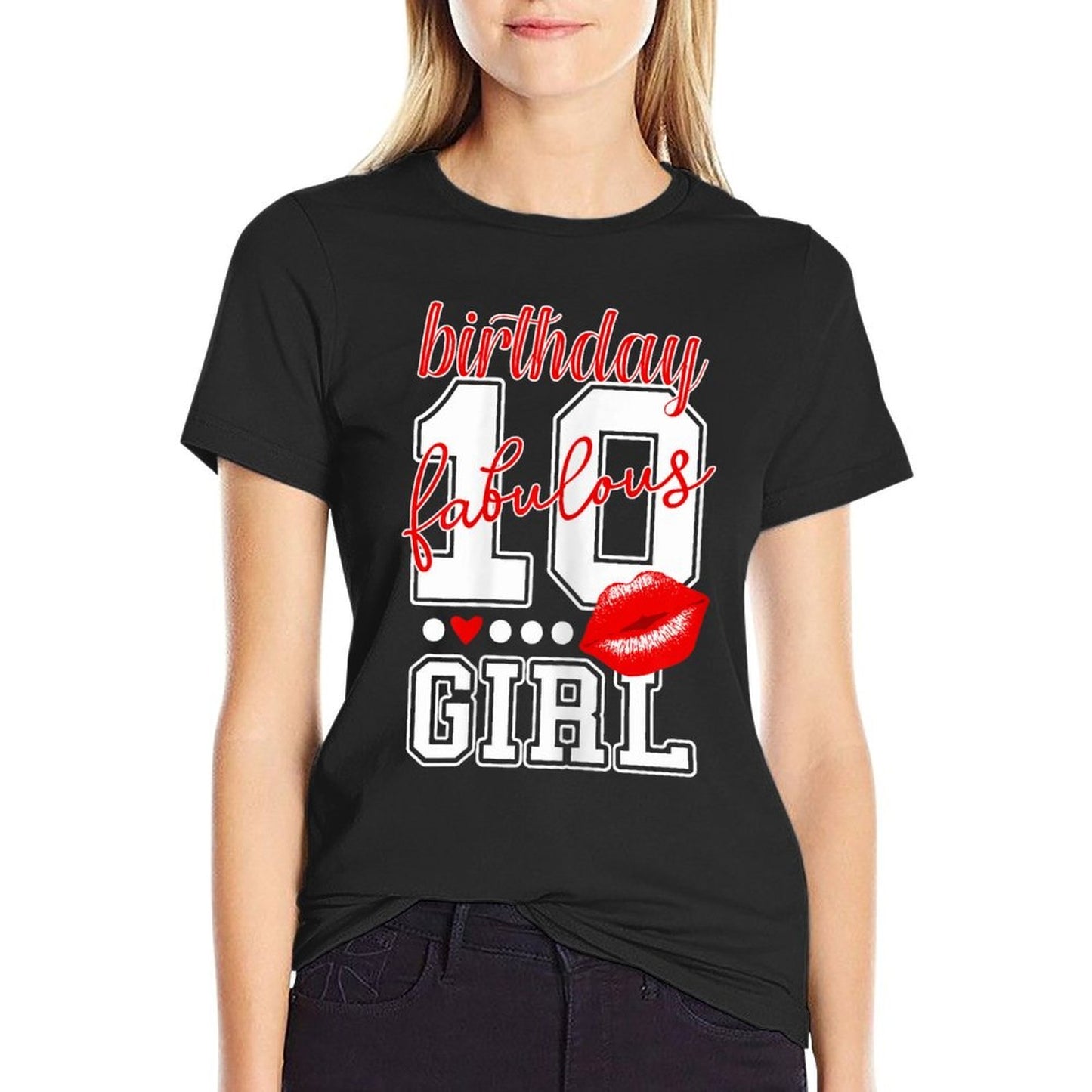 10th Birthday Number 10 Fabulous Girl Cool Red Kissing Lips Durable T-Shirt