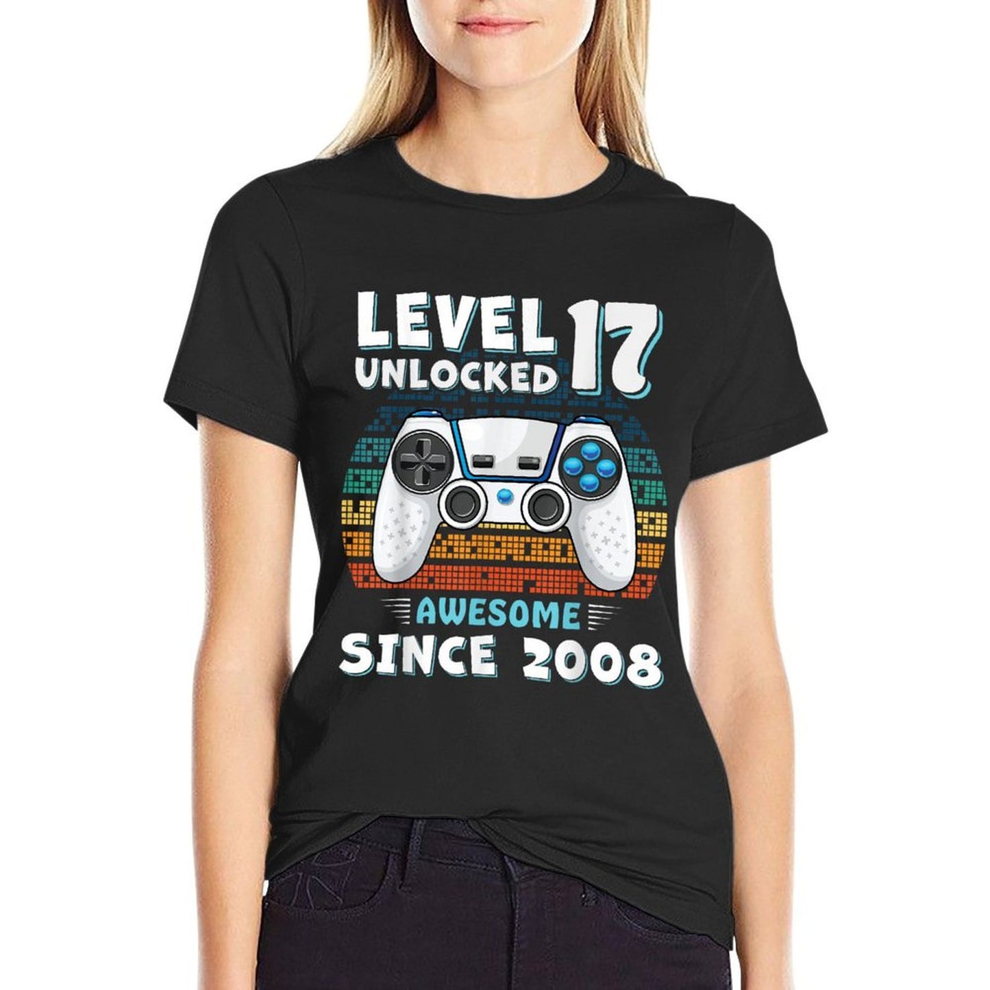 17 Year Old BDay Decorations Men Boy 17yr 2008 17th Birthday Ribbed Collar T-Shirt