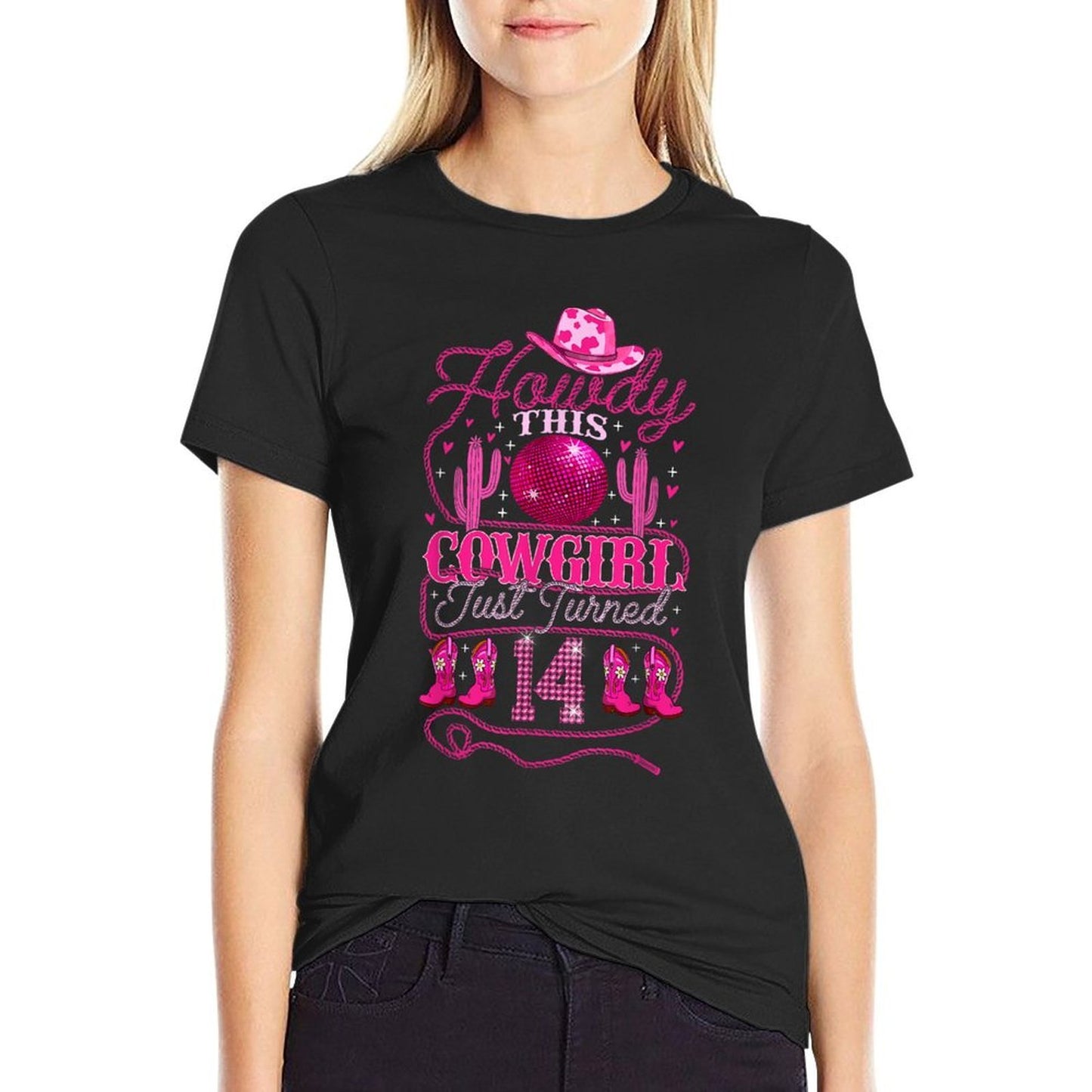14yr Birthday Cowgirl Western 14 Year Old Girl 14th Birthday Durable T-Shirt