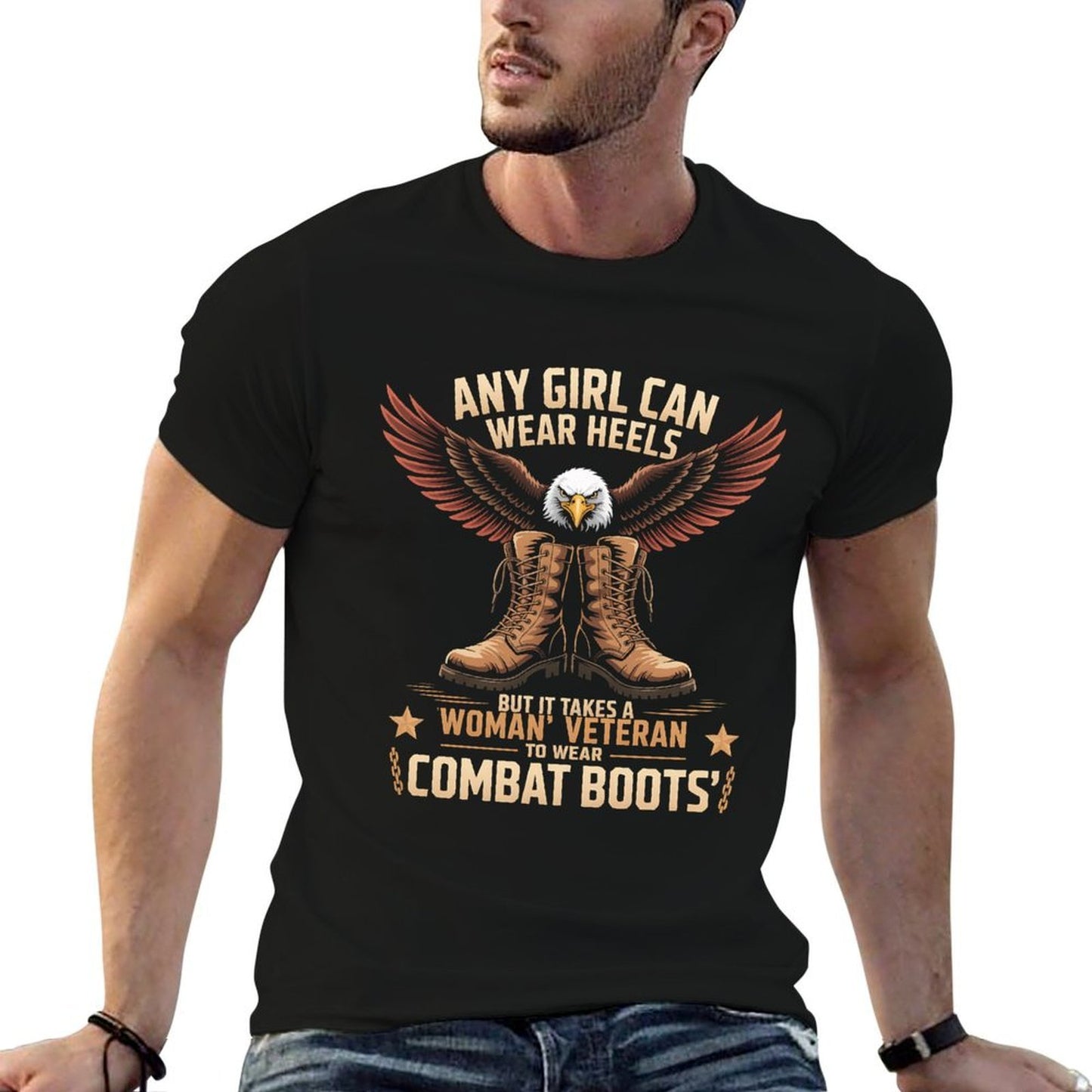 Woman Veteran Combat Boots Military Patriotic Gift Durable T-Shirt
