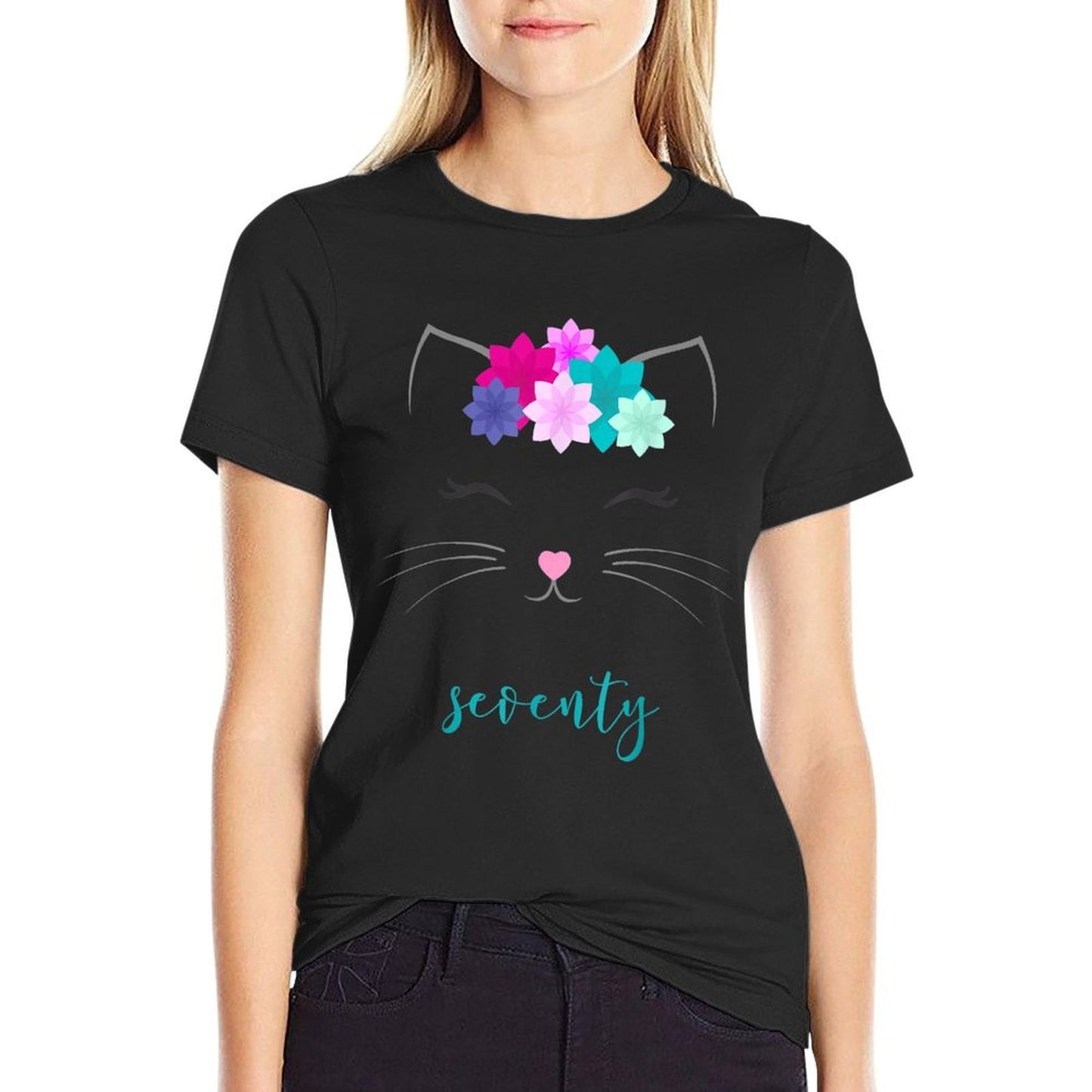70th Birthday Kitty Cat for Girls High-quality Stitching T-Shirt