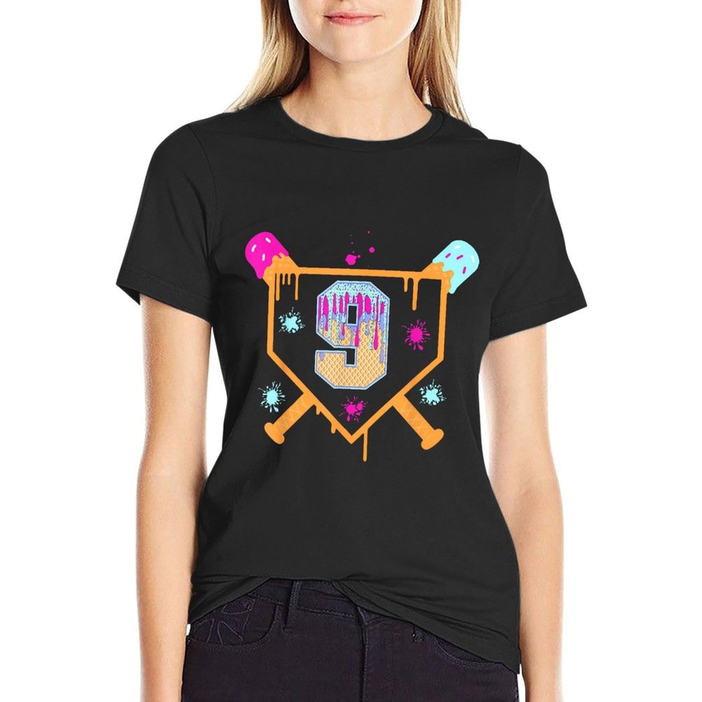 9th Birthday for Boys Baseball Drip 9 Year Old Polyester Blend T-Shirt