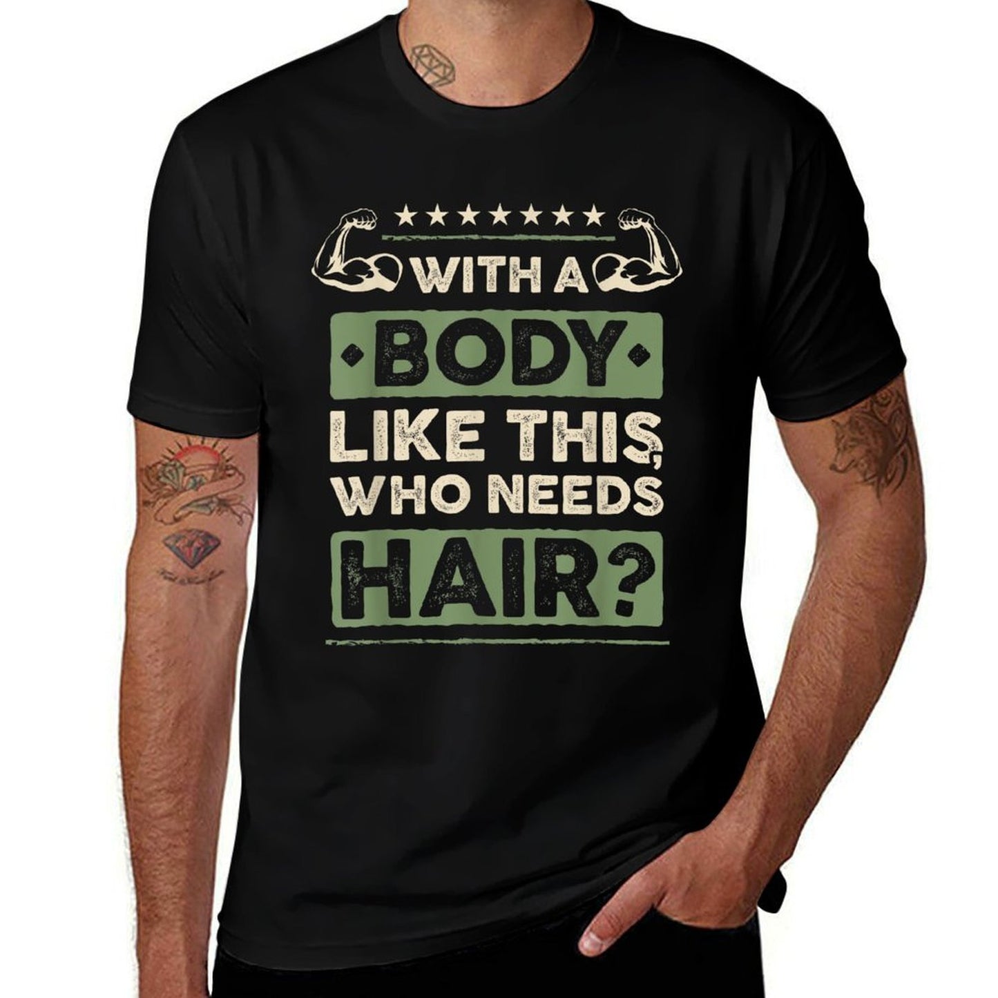 With A Body Like This Who Needs Hair Gift Funny Bald Man Vintage-inspired T-Shirt