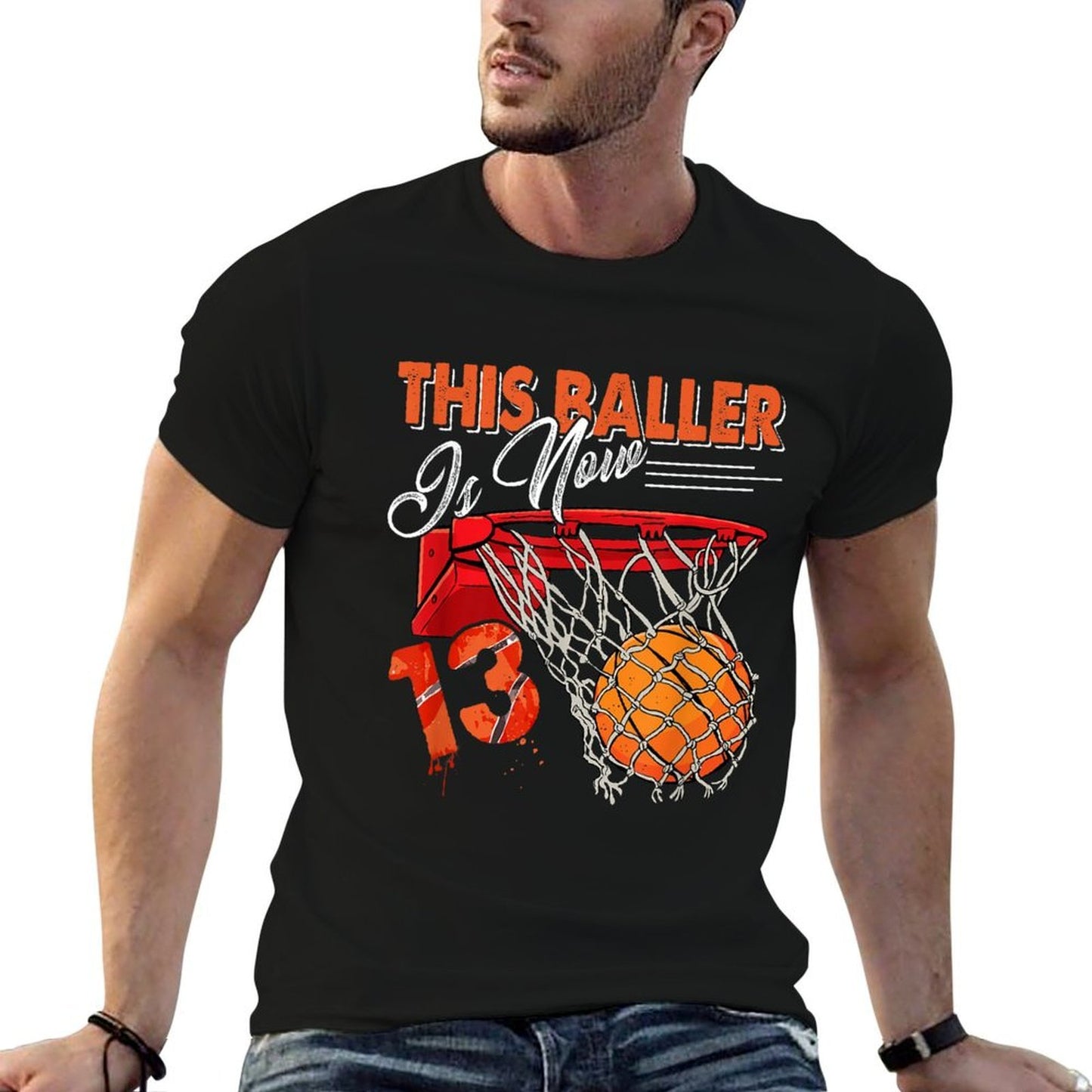 13th Birthday Basketball Funny 13 Years Old Kids Gift Rolled Sleeves T-Shirt