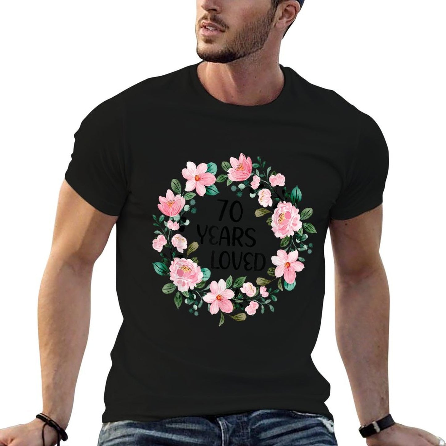 70 Years Loved Women Men 70 Years Old Cool 70th Birthday Heathered Texture T-Shirt