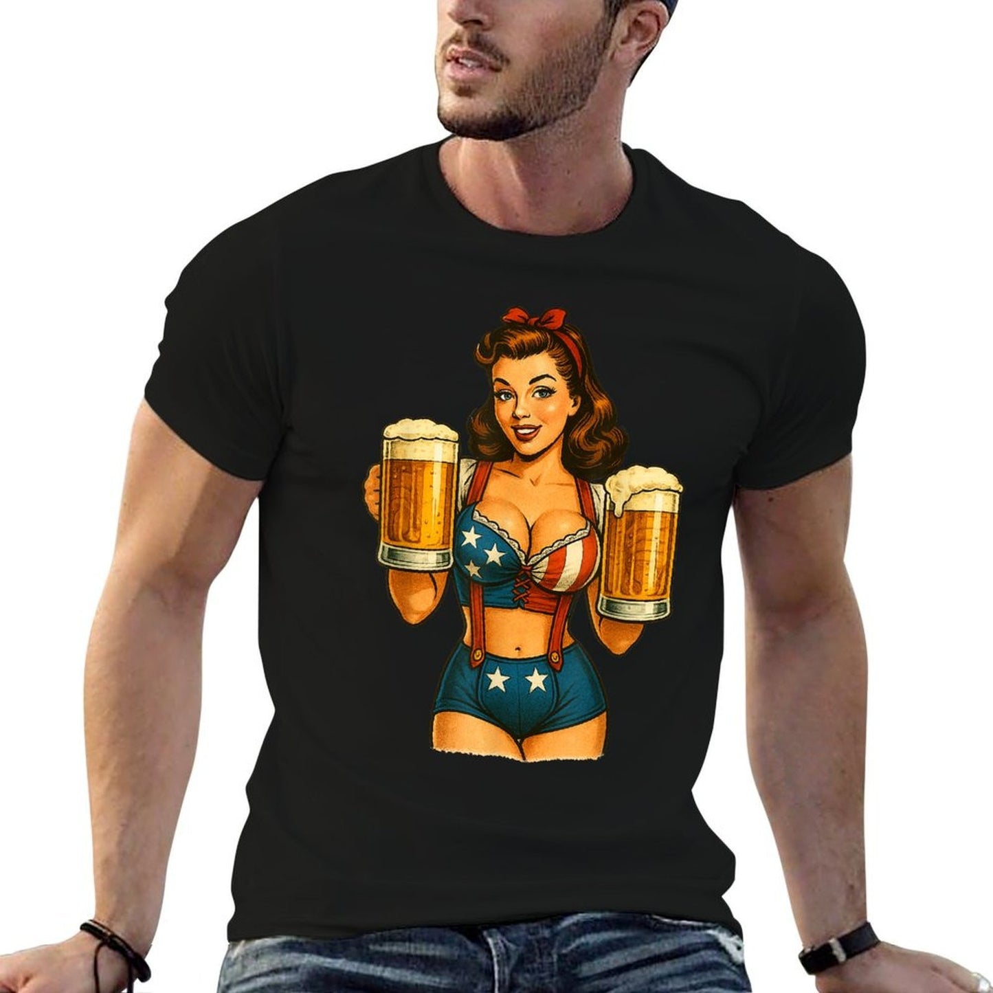 USA Patriotic Pinup Girl Classic 4th of July Celebration Slim-fit Cut T-Shirt