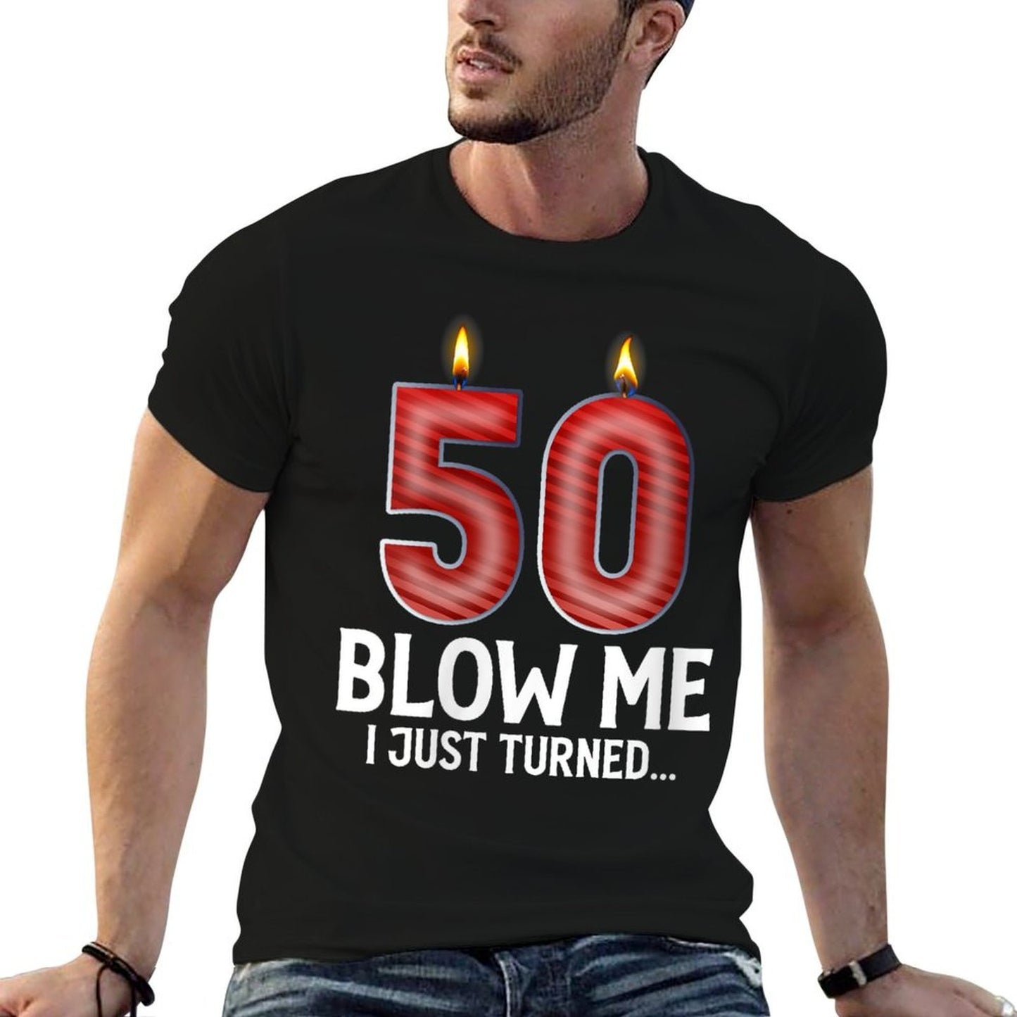 Womens Blow Me I Turned 50 Years Old Funny 50th Birthday Gifts Heathered Texture T-Shirt