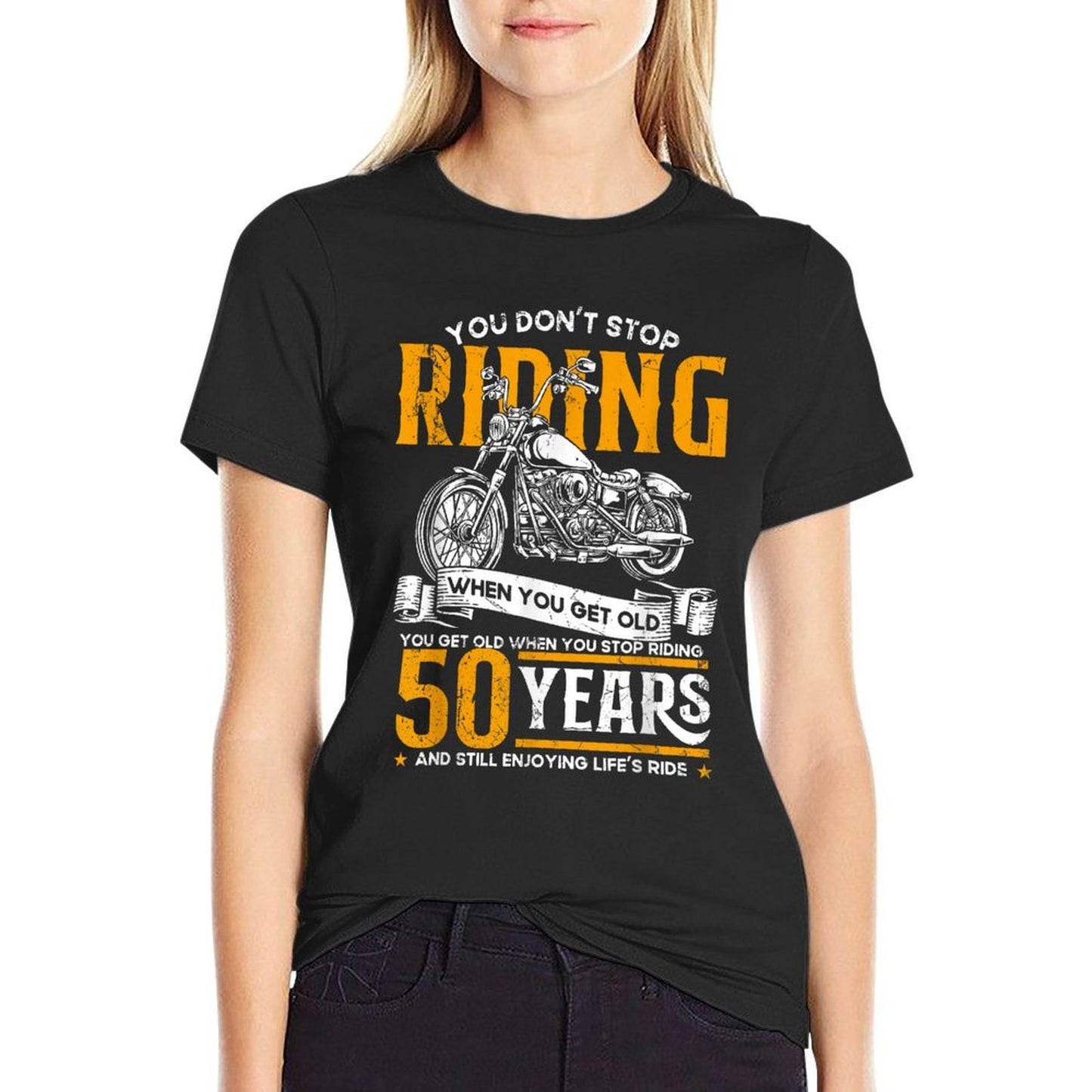 50th Birthday Gift For Men & 50 Years Bikers Don't Stop Riding When You Get Old Motorcycle 50th Birthday Trendy Pattern T-Shirt