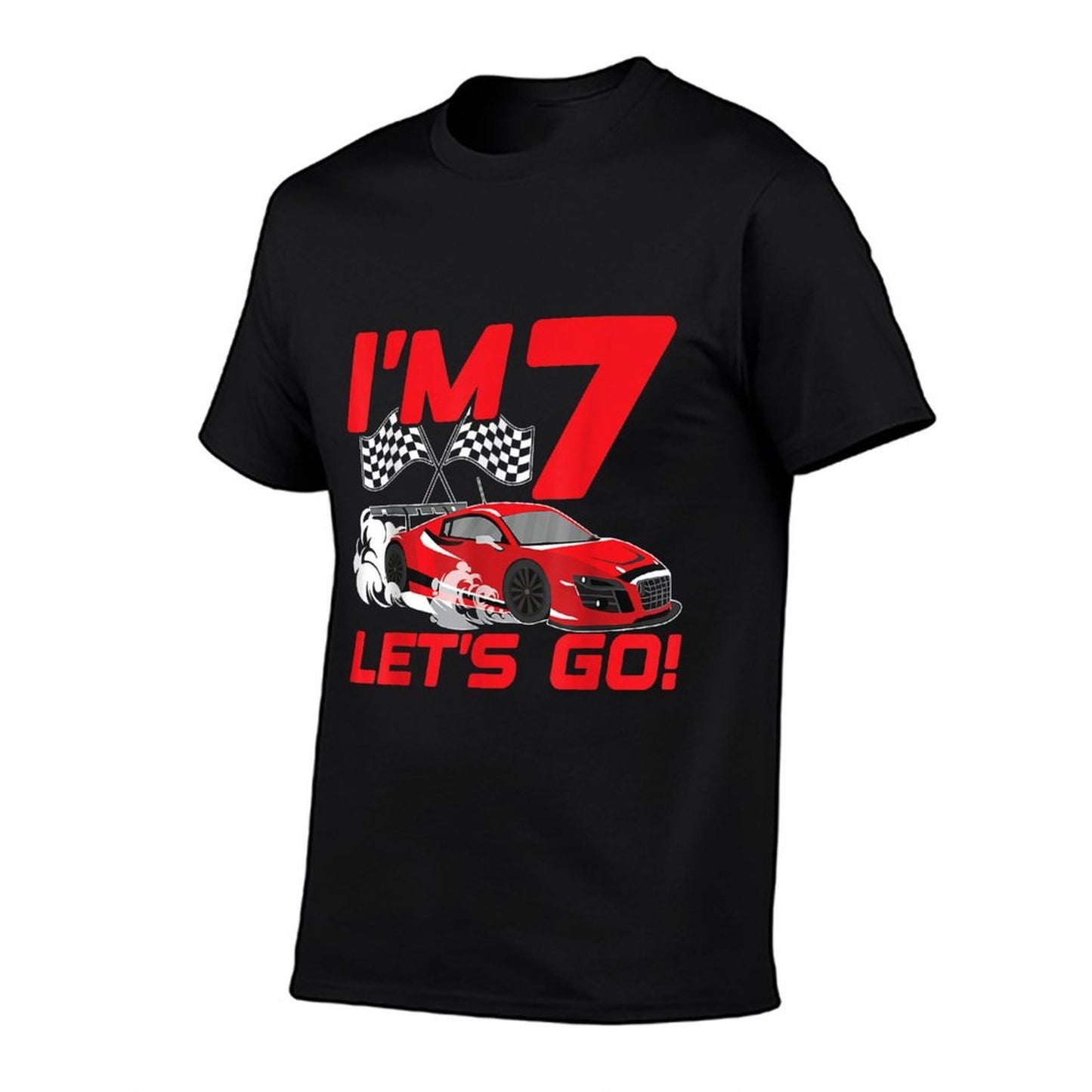 7 Year Old 7th Racing Racecar Birthday Party Boys Girls Ribbed Collar T-Shirt