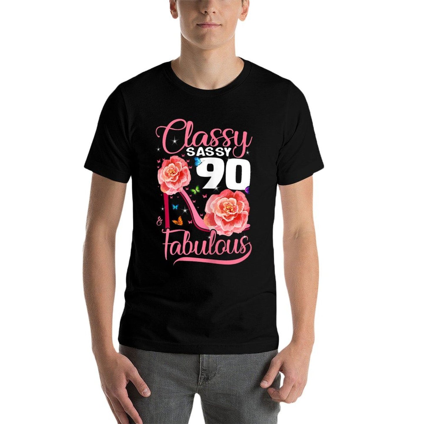 Womens Classy Sassy 90 And Fabulous 90th Birthday Heathered Texture T-Shirt